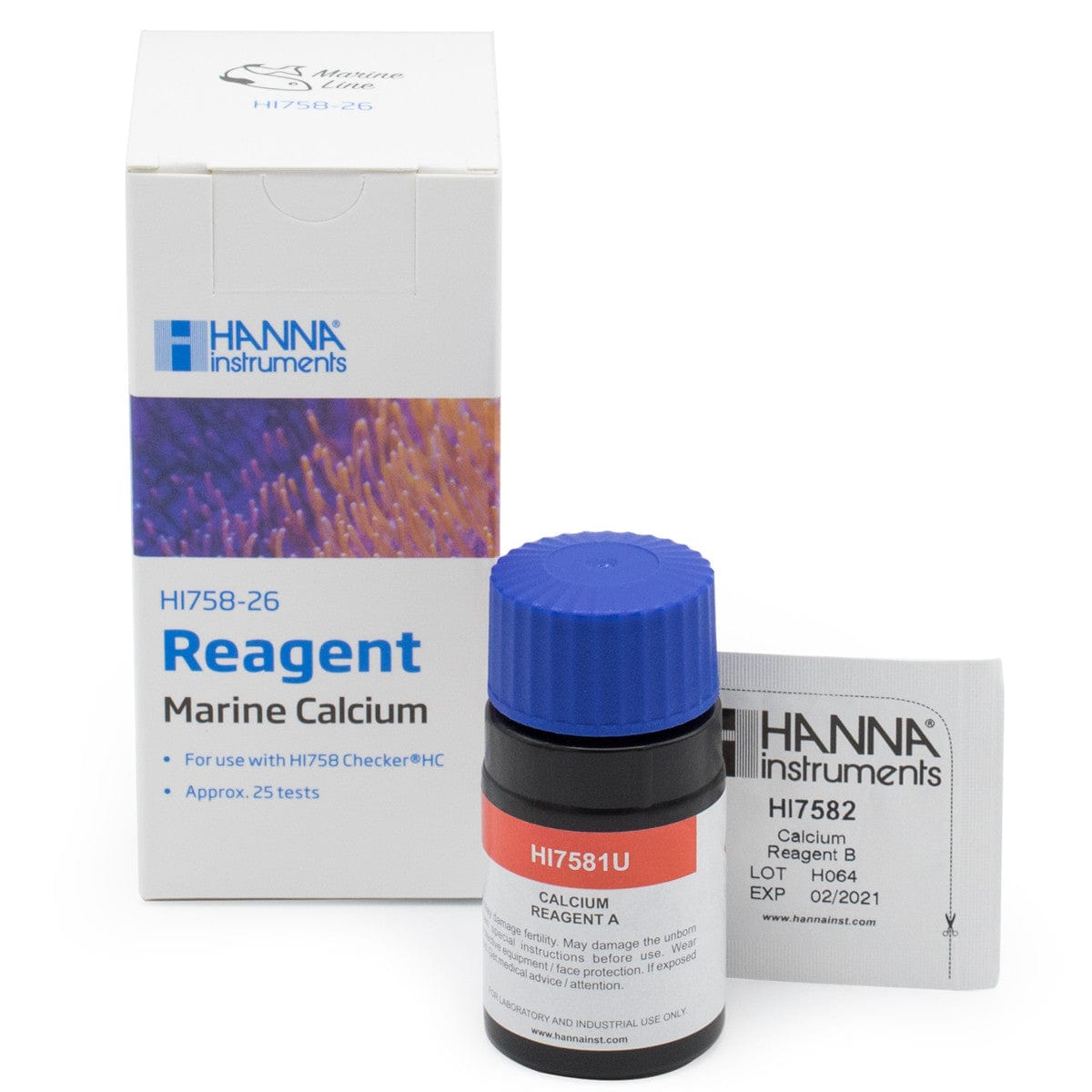 Hanna Instruments HI758-25 Calcium Reagent Test Kit (25 Tests) - Accurate Water Quality Testing for Aquariums, Pools, and Laboratories