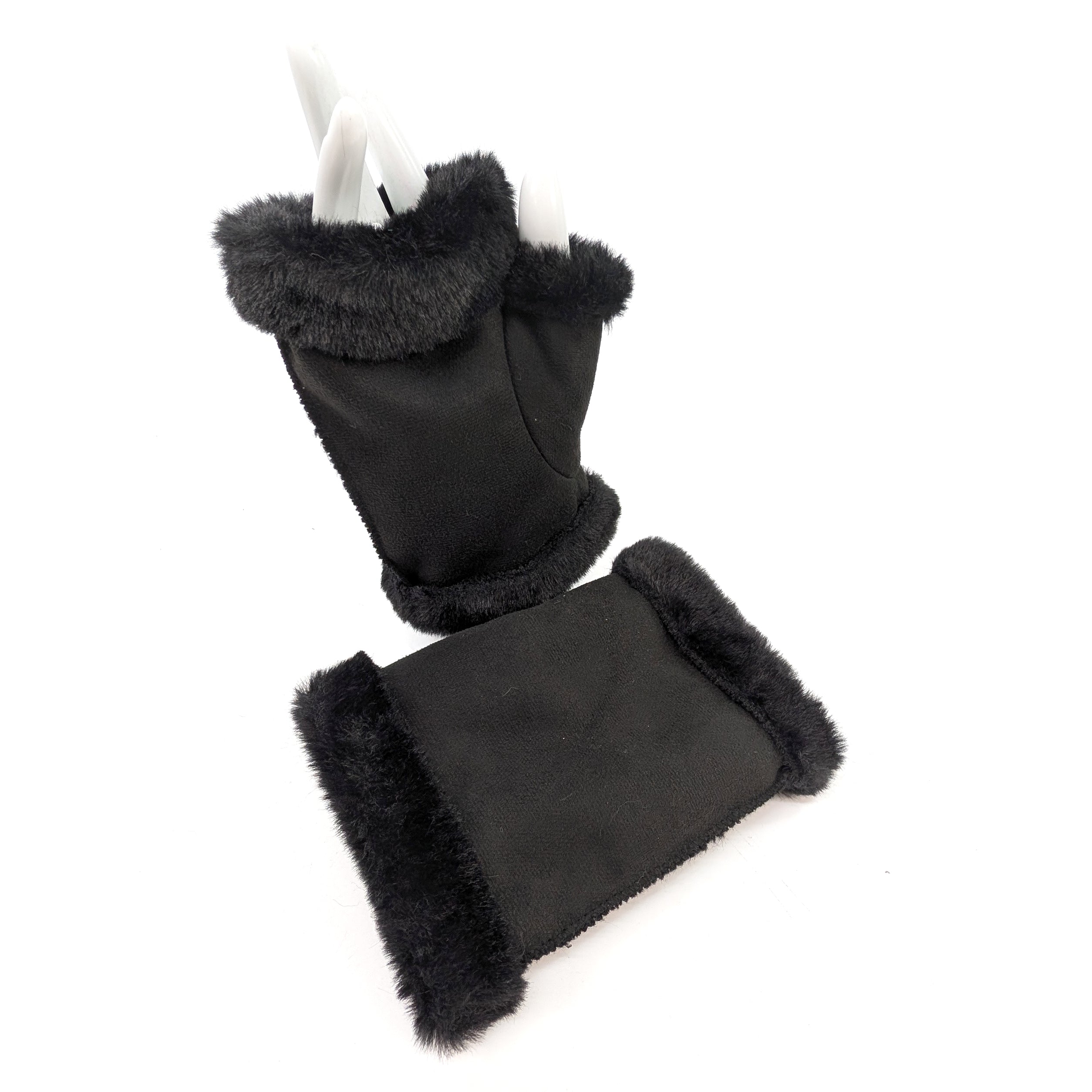 Sheepskin Fingerless Gloves for Women & Men - Soft Winter Warm Gloves, Touchscreen Compatible - Perfect for Driving, Typing & Outdoor Activities (Black)