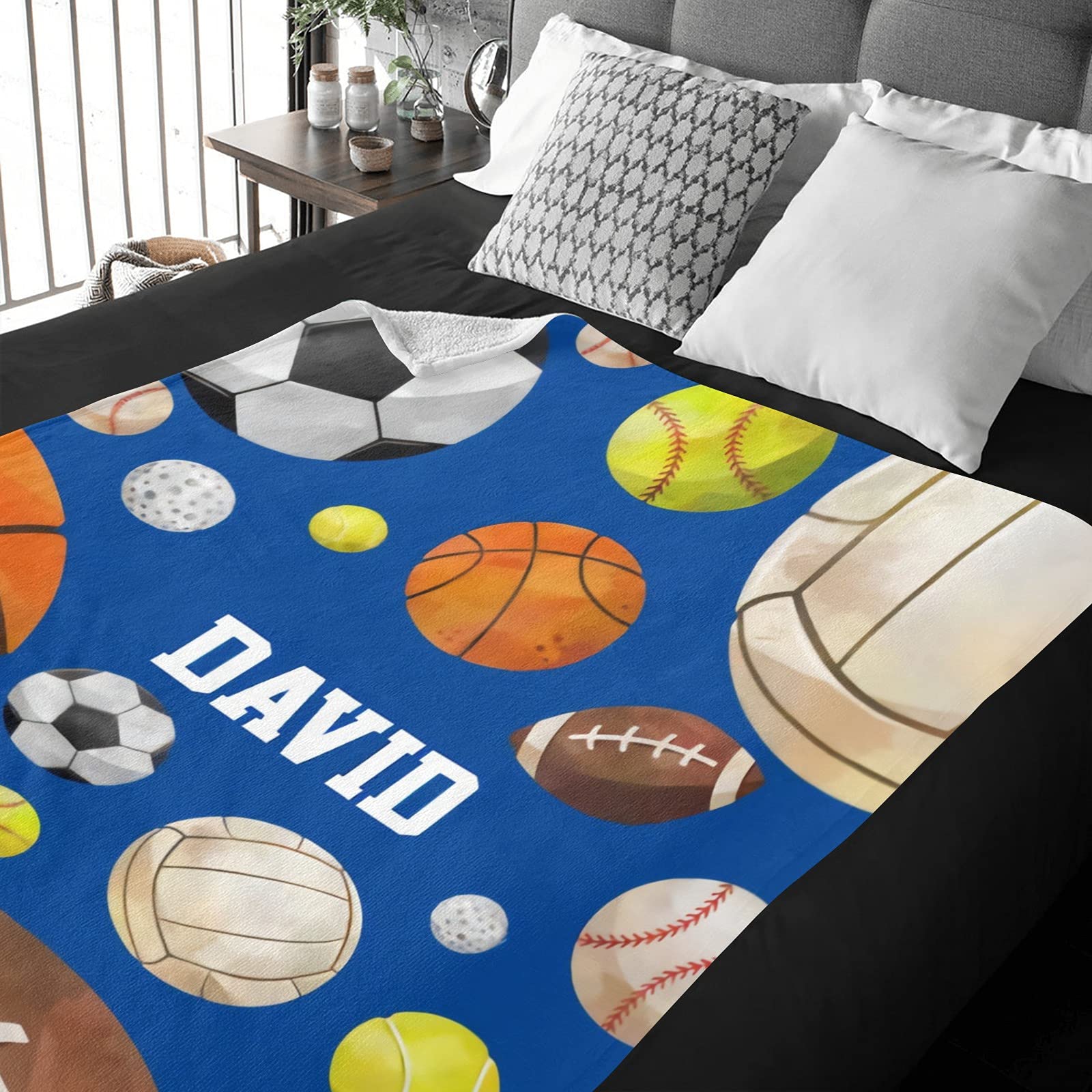 Personalized Baby Blanket with Name - Custom Basketball Baseball Rugby Soccer Blanket for Boys & Girls - Super Soft Newborn Blanket - Neutral Nursery Decor - Perfect Baby Shower Gift & Nursery Essential