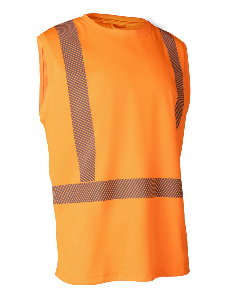 High Visibility Sleeveless Safety Tee - Forcefield 022 BEPMT Reflective Workwear for Construction, Cycling & Night Running