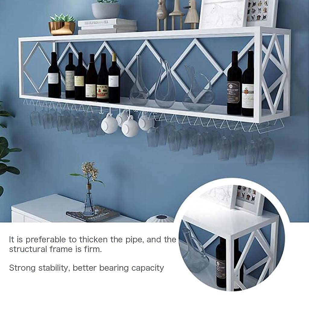 Floating Wine Rack Wall Mounted - Inverted Wine Glass Holder with Partitions, Multifunctional Iron Bottle Storage Shelf for Bar, Kitchen, Dining Room - Black, 150 x 25 x 40cm - Perfect for Home Decor & Entertaining Guests