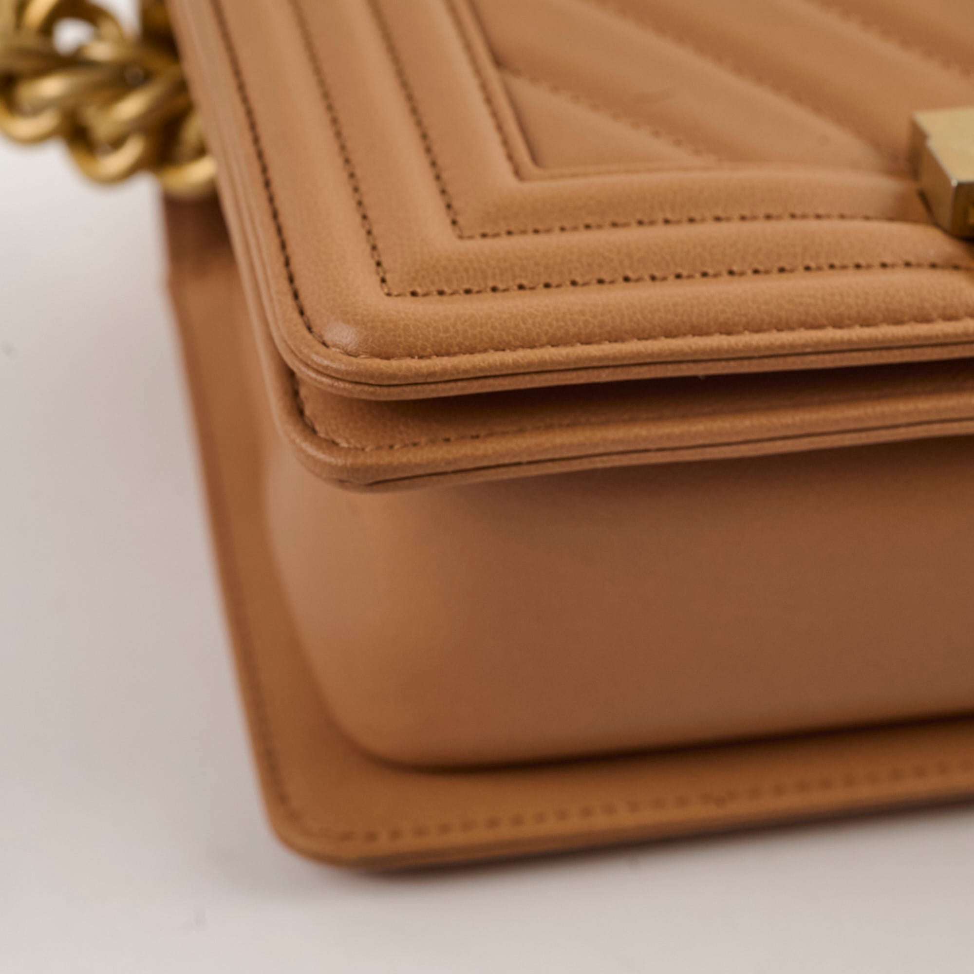 Chanel Small Chevron Boy Bag in Dark Beige - 28 Series Luxury Crossbody Bag for Women | Perfect for Date Night, Parties & Special Occasions
