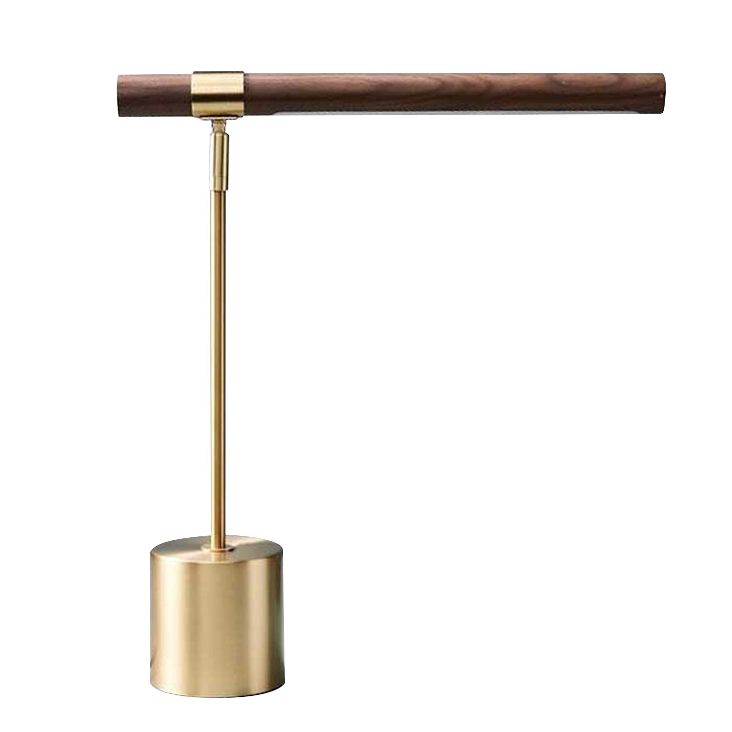 Modern Banker Slim LED Desk Lamp - Adjustable Wood & Brass Table Light for Home Office, Bedroom Nightstand - Mid Century Steampunk MCM Style Lighting for Reading, Working, Decor