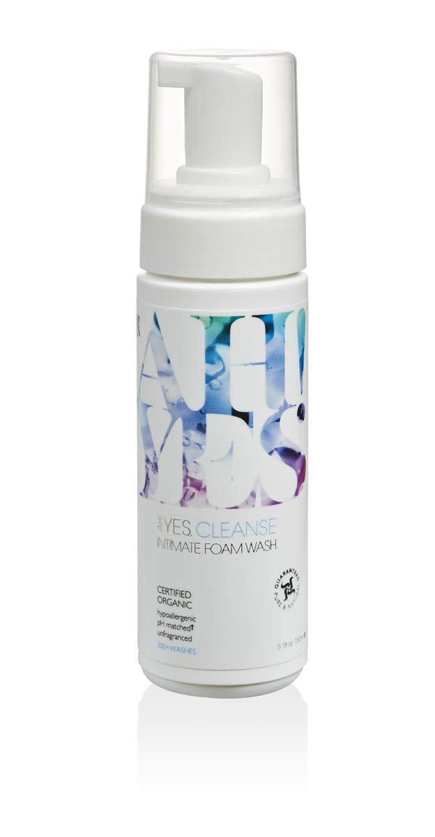 AH! YES® CLEANSE pH Balanced Feminine Wash - Certified Organic, Pure & Natural Vaginal Wash for Women - Unscented & Gentle Foaming Intimate Cleanser (5.1 fl oz) | Daily Hygiene & Post-Workout Care for Freshness & Comfort