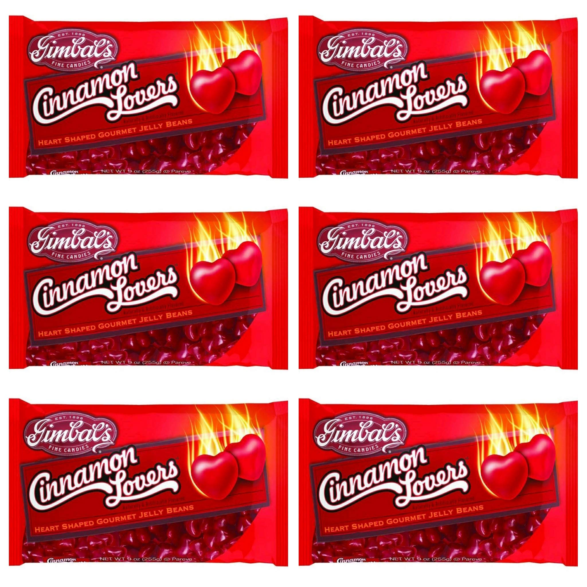 Heart-Shaped Cinnamon Jelly Beans Candy - Gluten Free Valentine's Day Gifts - 9oz Bag (6 Pack) - Perfect for Party Favors, Holiday Treats & Sweet Surprises