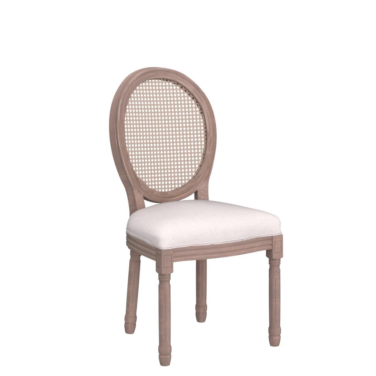 Virabit French Dining Chairs Set of 4 - Rattan Farmhouse Upholstered Chairs with Curved Backrest & Carved Solid Wood Frame - Elegant Seating for Living Room, Kitchen, Restaurant, Cafe, and Outdoor Dining Areas
