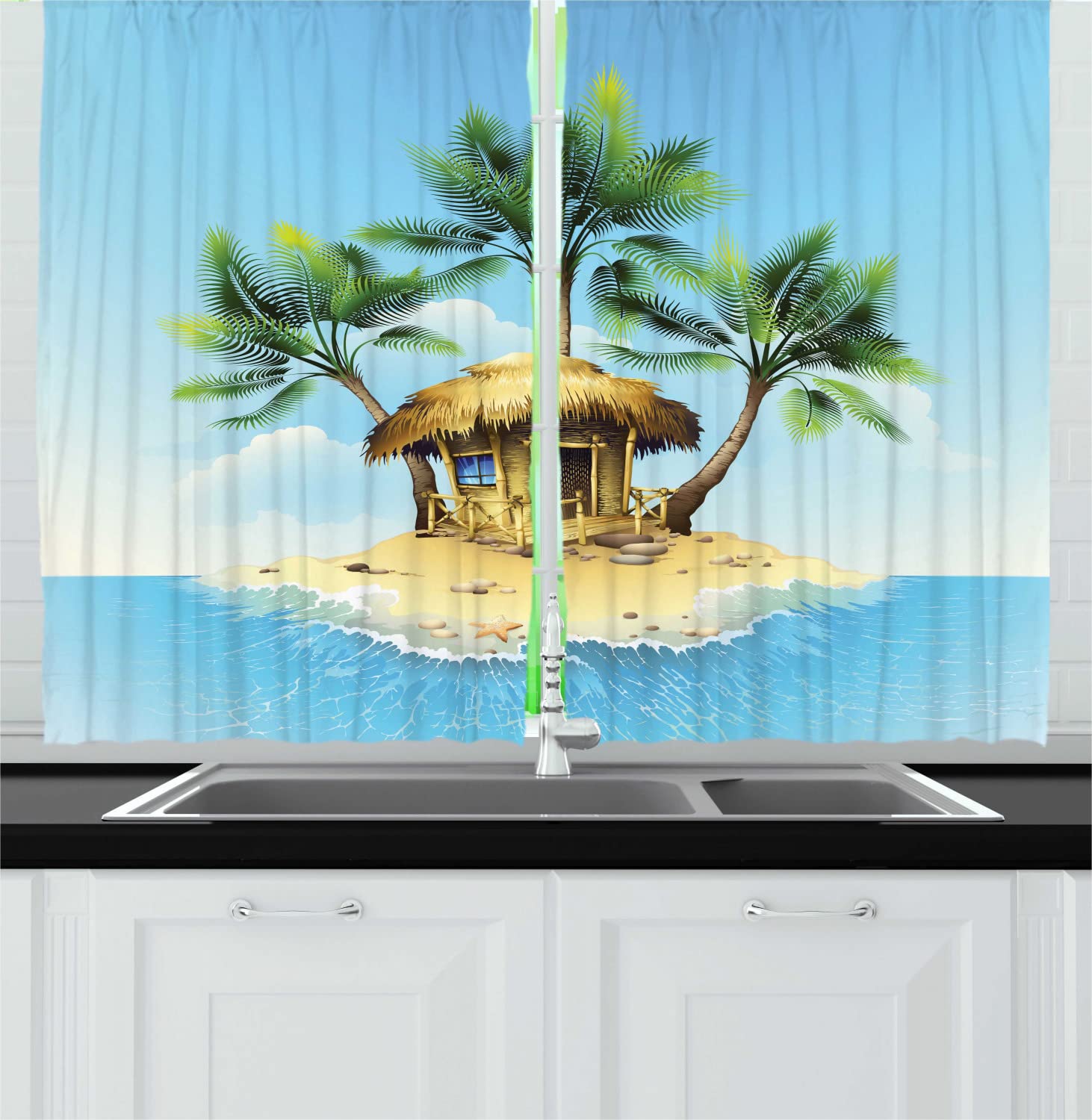 Ambesonne Tropical Long Kitchen Curtains - 55