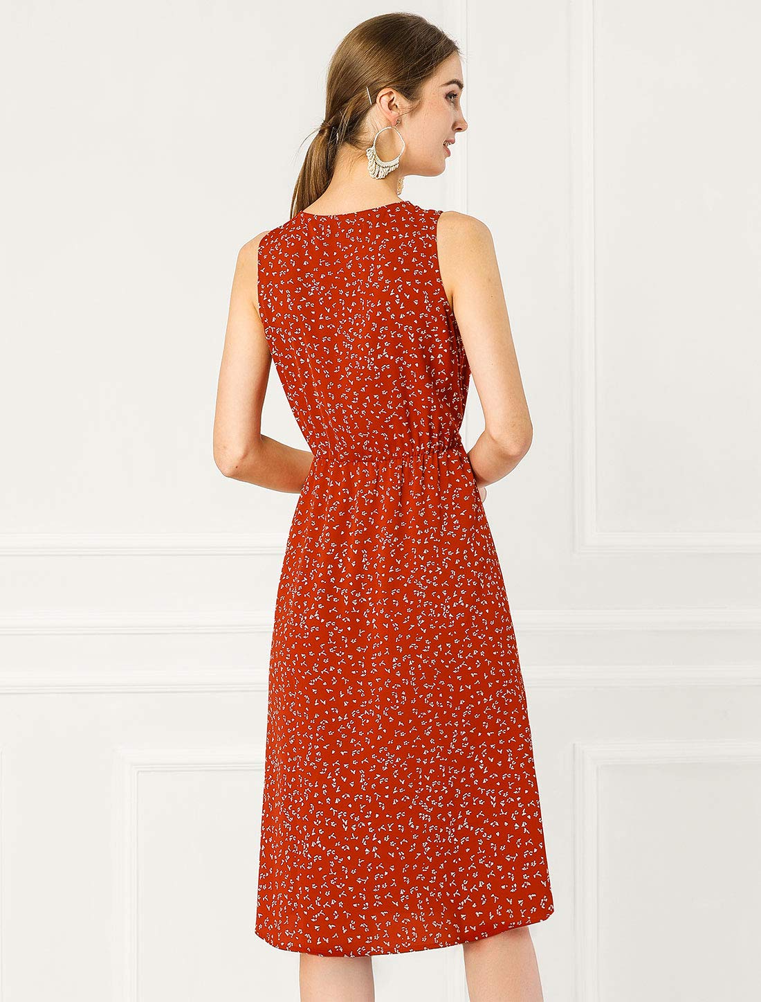 Allegra K Women's Floral Midi Dress - Sleeveless Summer Wedding Guest Dress for Easter, Church, Brunch & Special Occasions