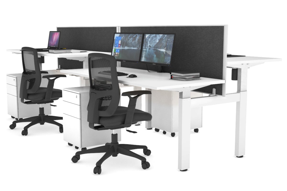 Adjustable Height 4-Person H Bench Workstation - White Frame [1200L x 700W] for Office, Classroom, or Workshop Use