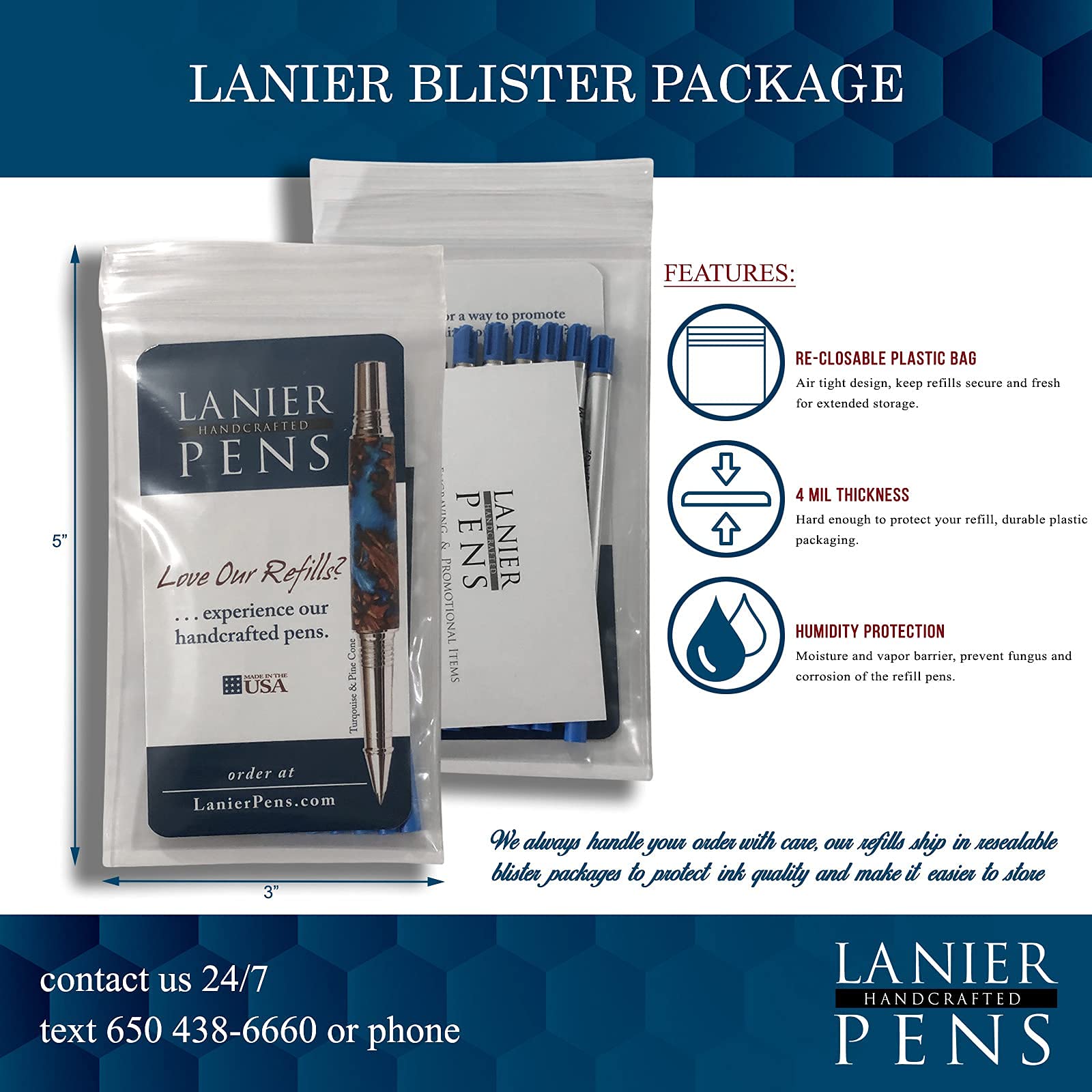Lanier 3-Pack Monteverde® Capless M42 Gel Ink Refills - Compatible with Montblanc® Style Ballpoint Pens - Blue Fine Tip 0.6mm - Premium Smooth Writing for Office, School & Business Use
