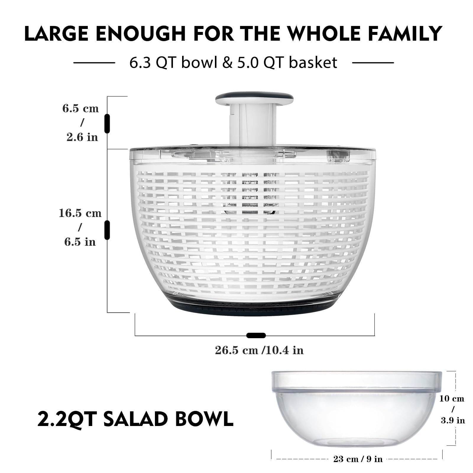 Ourokhome 6.3 QT Salad Spinner with Bowl - One-Handed Large Lettuce Dryer, Vegetable Washer & Mixer for Greens, Herbs, Fruits - Kitchen Gadget with Brake Button & Retractable Handle - Perfect for Meal Prep, Healthy Eating & Fresh Salads