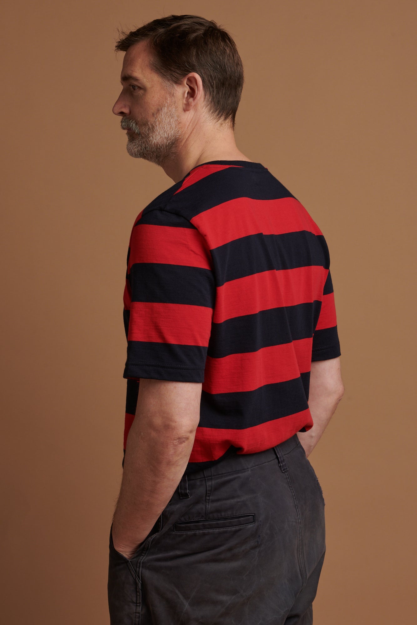 Men's Wide Stripe Short Sleeve T-Shirt - Navy & Red Casual Cotton Tee for Summer Outfits, Beach Wear and Everyday Comfort