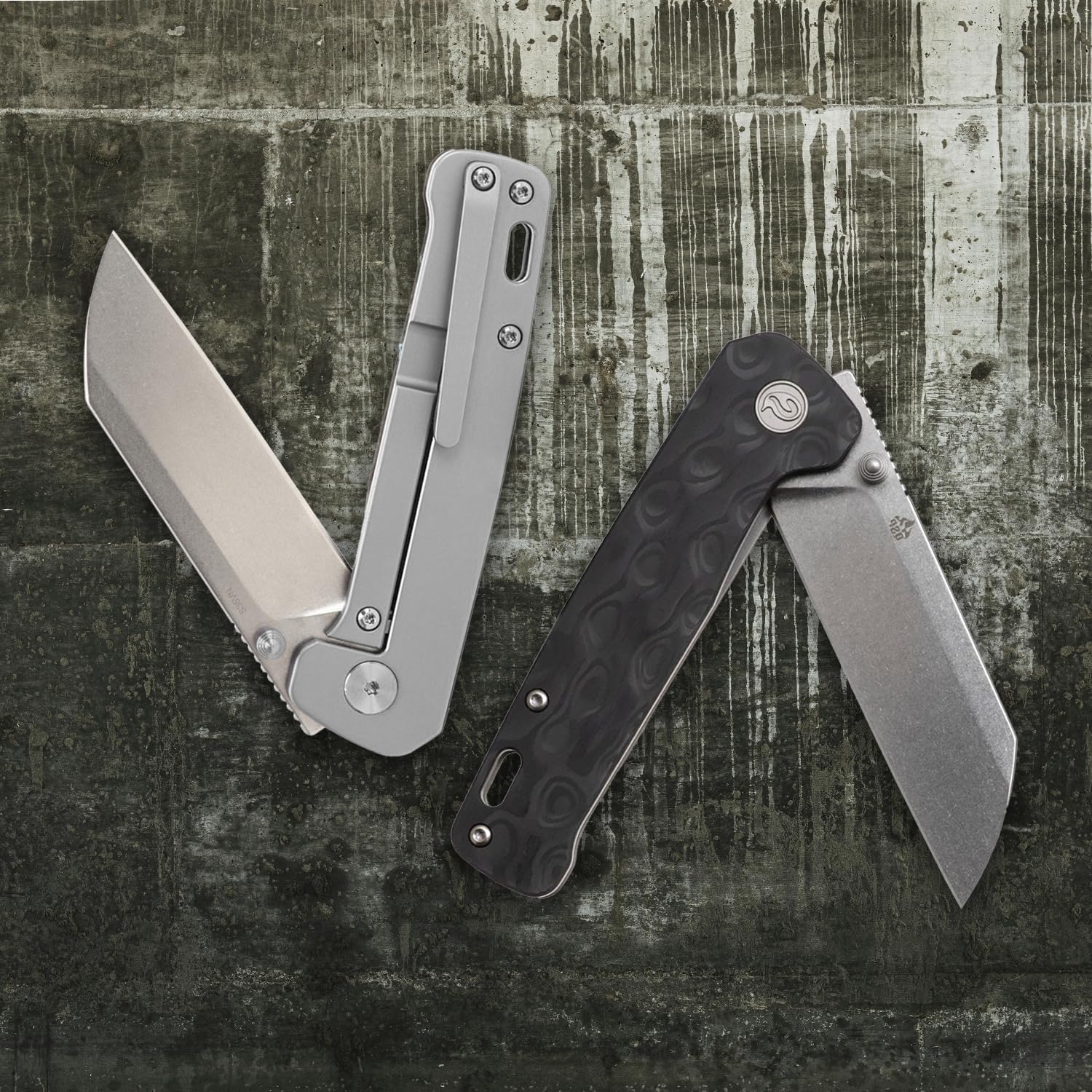 QSP Penguin Titanium Framelock EDC Pocket Knife - Marbled Carbon Fiber Handle, S35VN Steel Blade, Kaviso Exclusive (Stonewashed) | Everyday Carry, Outdoor Survival, Camping & Tactical Use