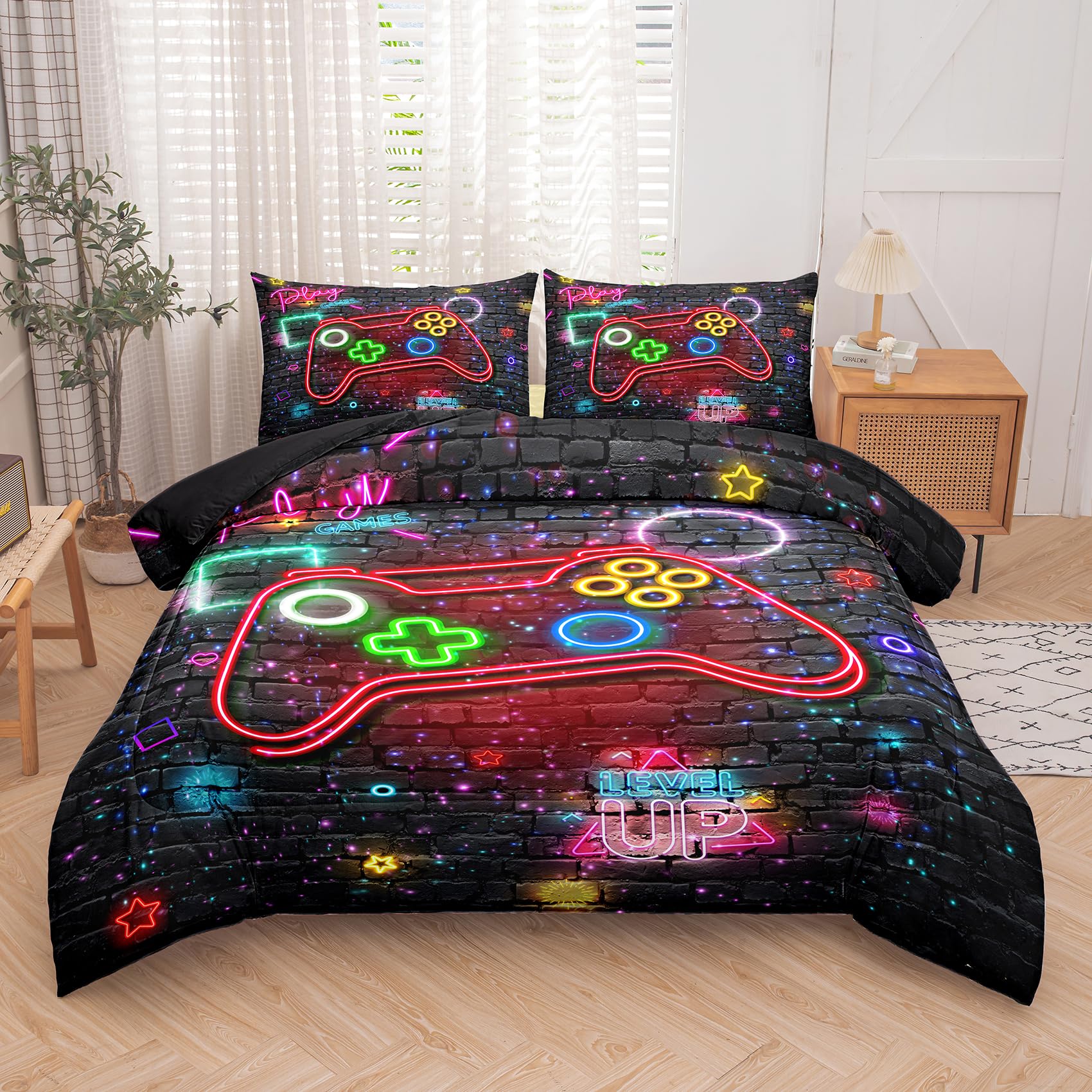 MWMWMW Gaming Comforter Set for Boys - Twin Size Bedding Set with Pillowcase | Soft & Durable Kids/Teens Comforter | Perfect for Gaming Rooms, Sleepovers & Teen Bedrooms