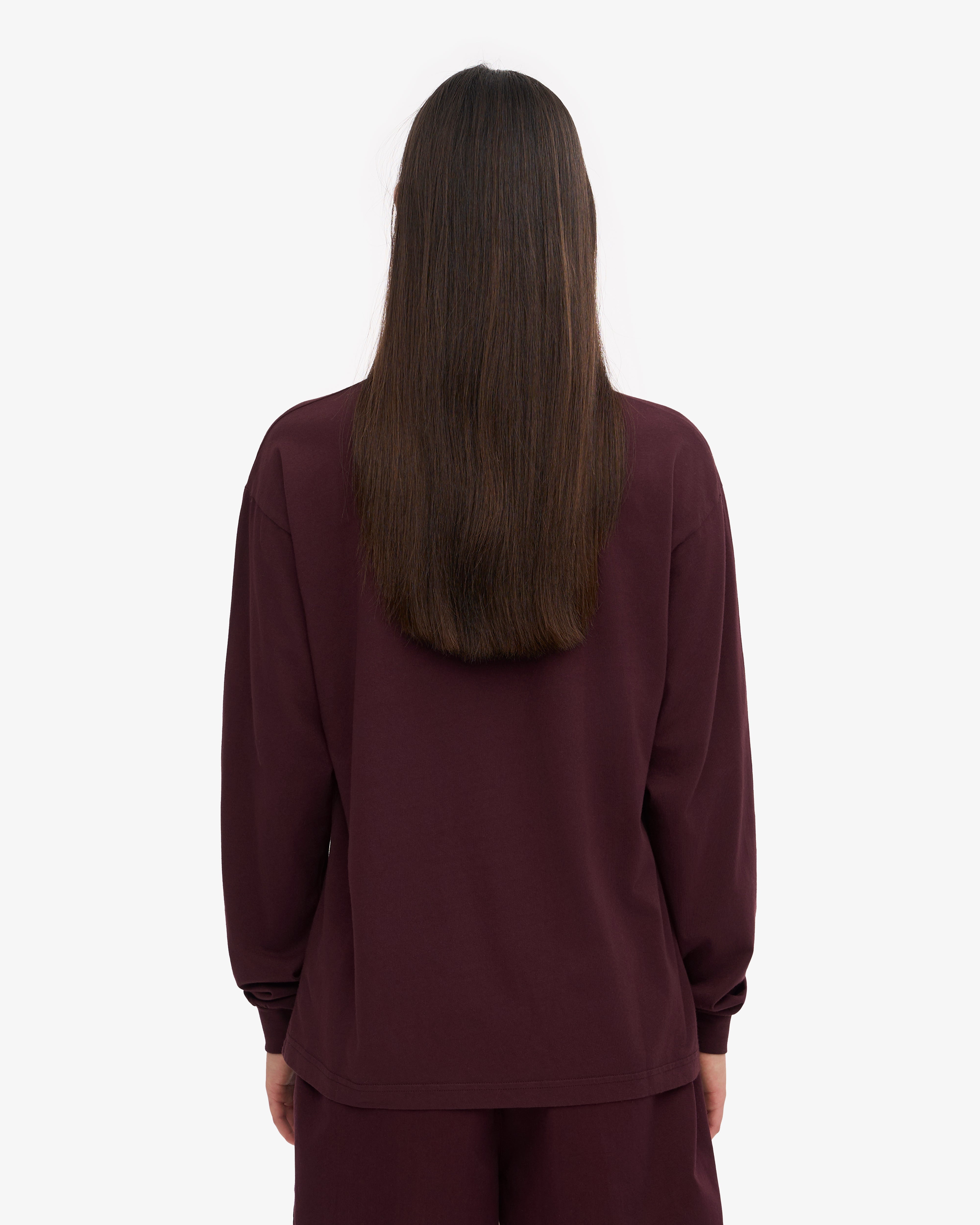 Oversized Organic Long Sleeve T-Shirt for Women - Soft Cotton, Oxblood Red - Perfect for Casual Wear, Loungewear & Street Style Fashion