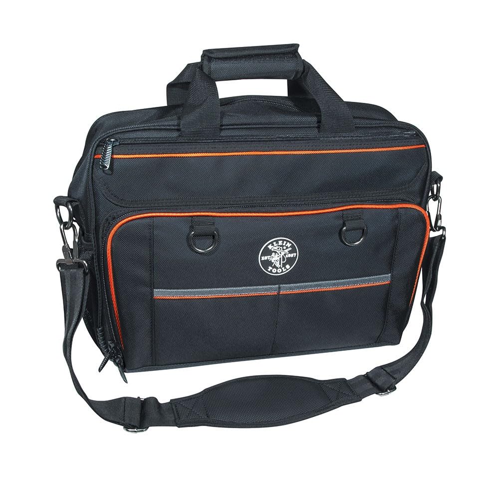Klein Tools 55455M Professional Tradesman Pro Tech Tool Bag with Laptop Pocket - Durable Black & Orange Work Bag for Electricians, Contractors & Technicians - Perfect for Job Sites, Construction & Field Service Work