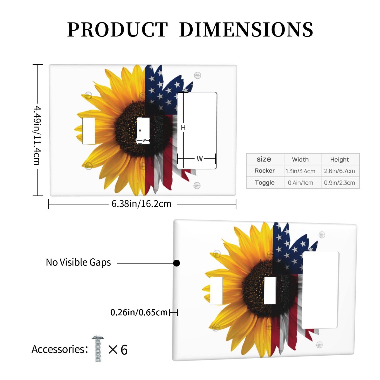 American Flag Sunflowers 3-Gang Light Switch Cover - Decorative Wall Plate for Kitchen, Bedroom & Office - Durable Electrical Outlet Cover with Floral Art Design - Perfect for Home Decor and DIY Projects