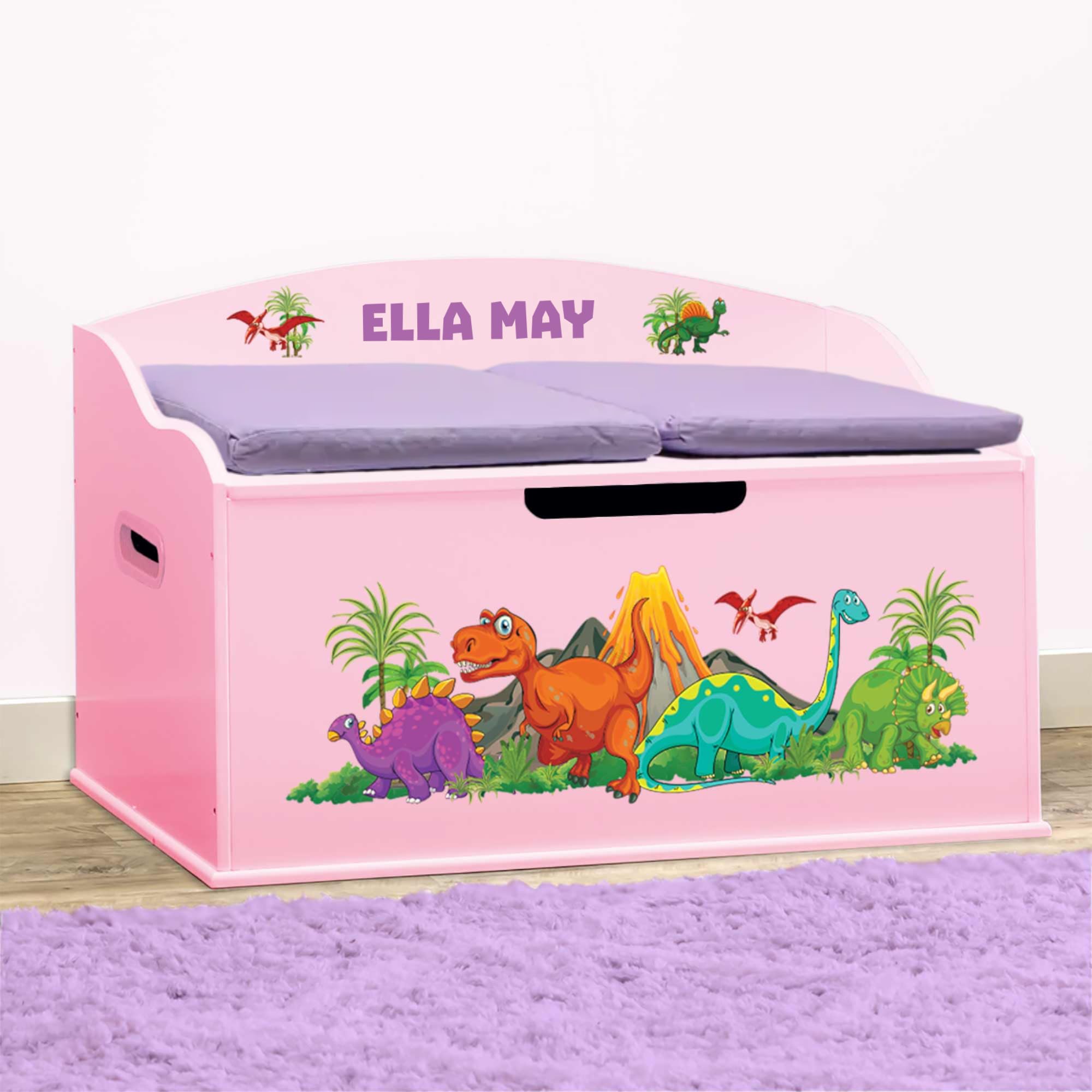 Personalized Dinosaur Toy Storage Box - Creative Pink Organizer for Kids' Room, Playroom & Nursery | DIBSIES