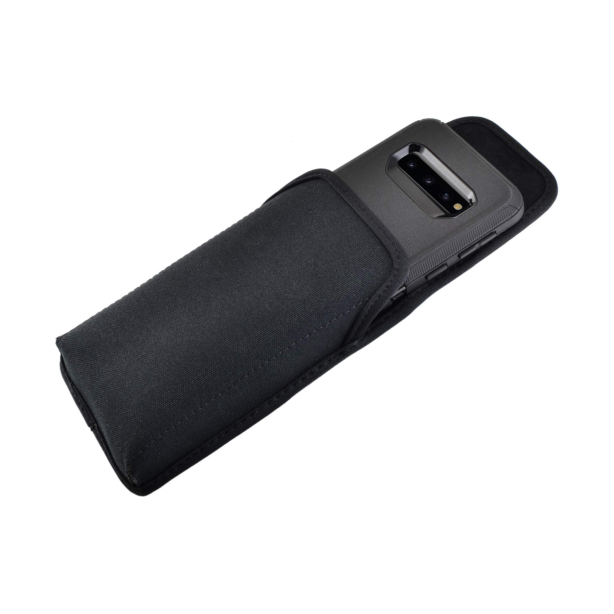 Premium Nylon Phone Holster for Samsung Galaxy S25-S20 - Black Belt Clip Pouch for Phones with Bulky Cases - Durable Cell Phone Holder with Metal Clip - Perfect for Outdoor Activities, Work & Travel