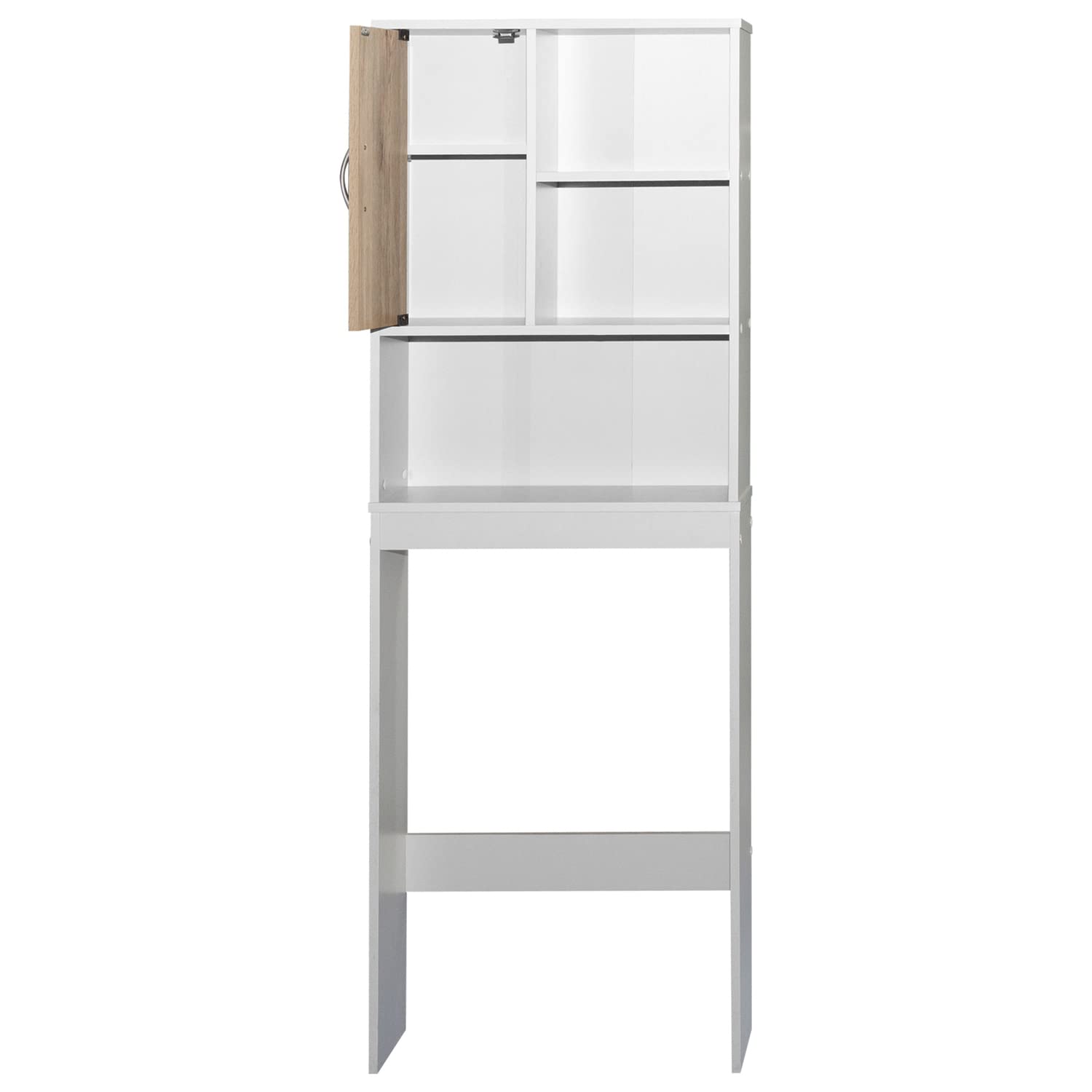 Better Home Products Ace Over-The-Toilet Storage Organizer - White & Natural Oak Bathroom Shelf for Towels, Toiletries & Decor - Space Saving Solution for Small Bathrooms