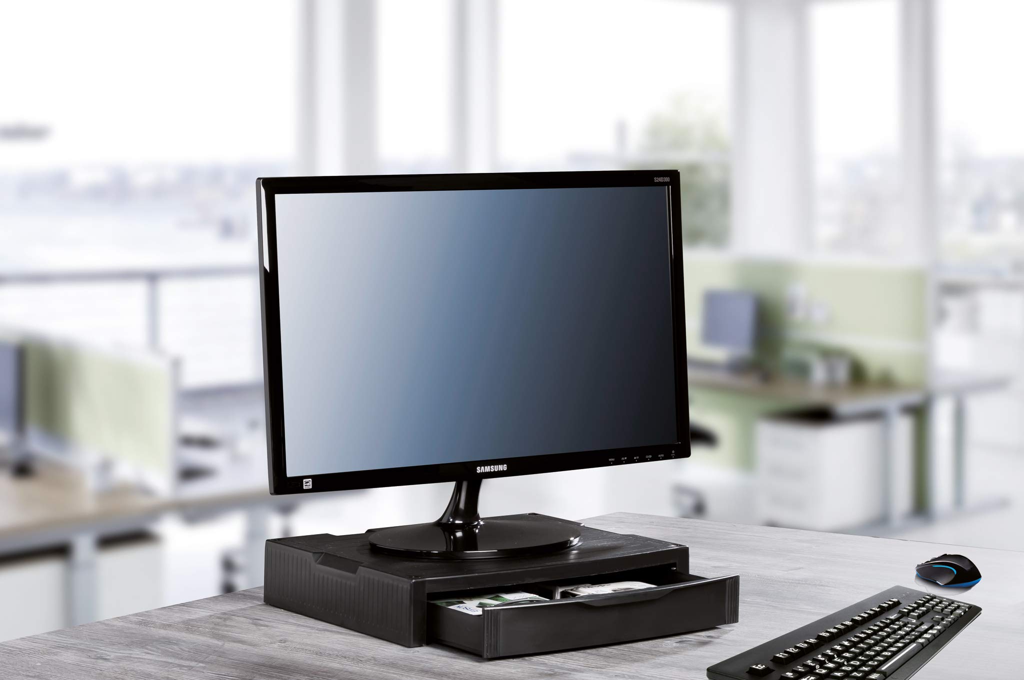 9250-11 Monitor Stand with Drawer - Sturdy, Stackable & Stylish Grey Desktop Organizer for Home & Office Workspace