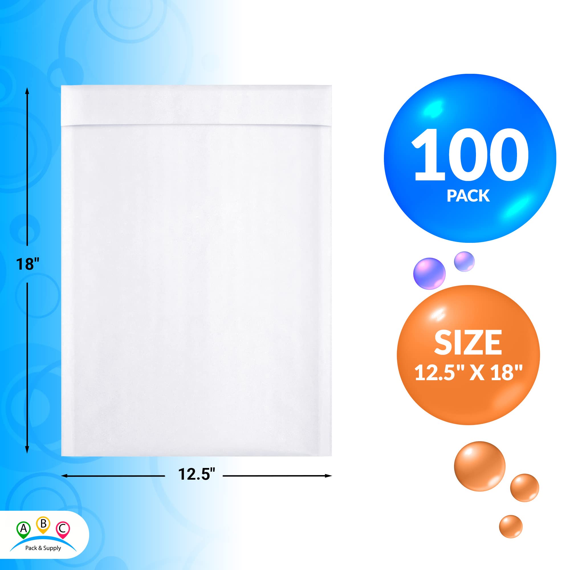 ABC PACK & SUPPLY 12.5 x 18 Inches Kraft Bubble Mailers - Pack of 100 White Self-Seal Padded Envelopes with Bubble Cushioning & Self-Adhesive Tape | Perfect for Shipping Small Items, Ecommerce Packages, Documents & Gifts Safely