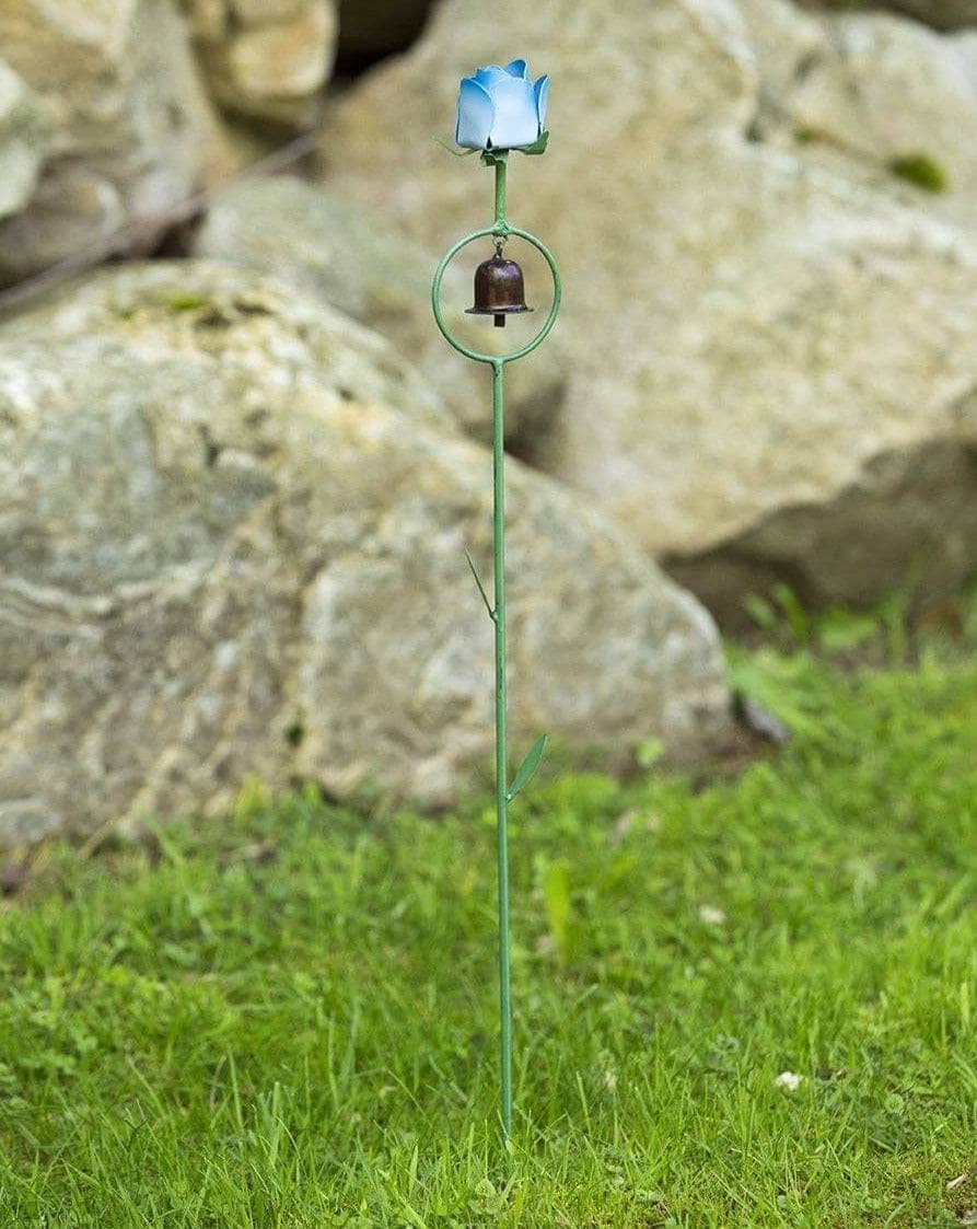 Blue Rose Garden Stake - Elegant Metal Flower Support for Outdoor Gardens, Flower Beds, and Landscaping | Perfect for Roses, Vines, and Climbing Plants