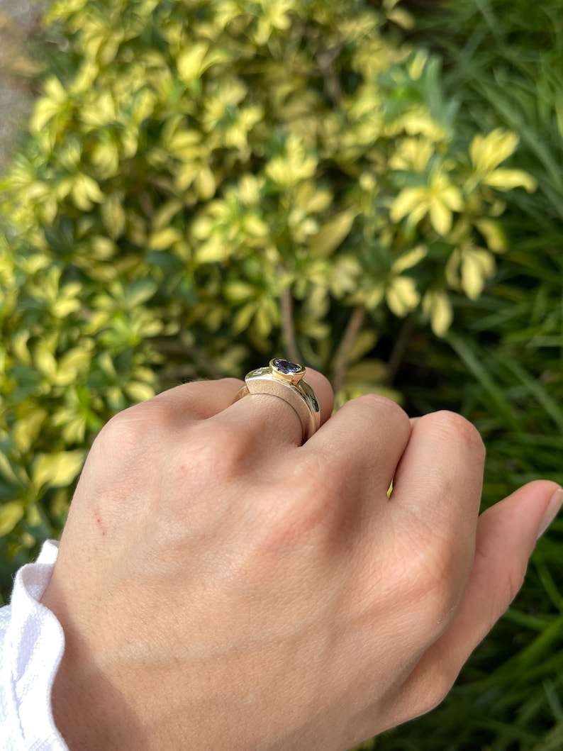 1.12tcw Vivid Violet Round Cut Tanzanite & Diamond Ring in 14K Two-Tone Gold – Perfect for Engagement, Anniversary & Special Occasion Gifts