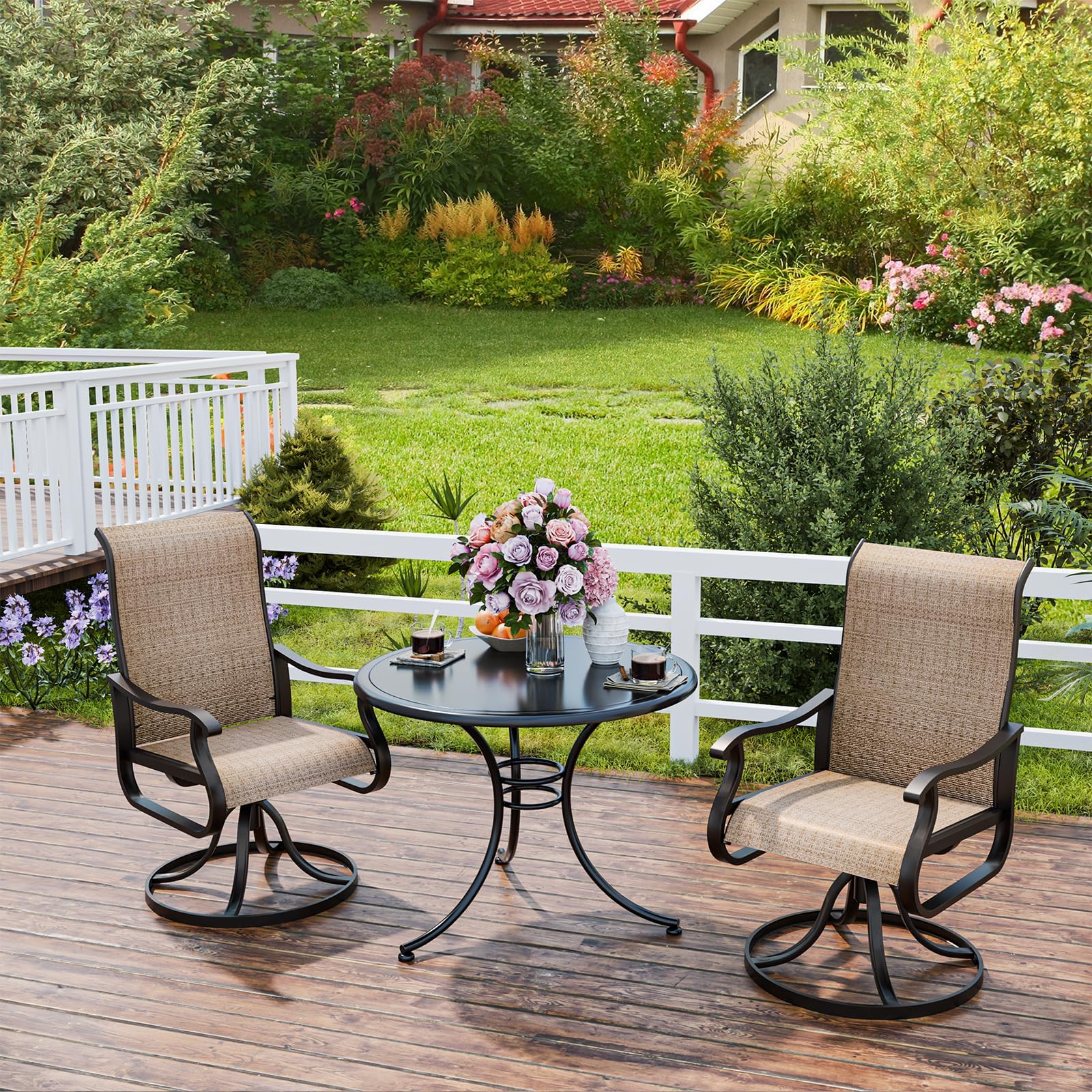 2 Pack UDPATIO Patio Swivel Dining Chairs - High Back Outdoor Chairs with All-Weather Breathable Textilene & Metal Rocking Frame - Perfect for Garden, Lawn, Deck, and Poolside Relaxation (Brown)
