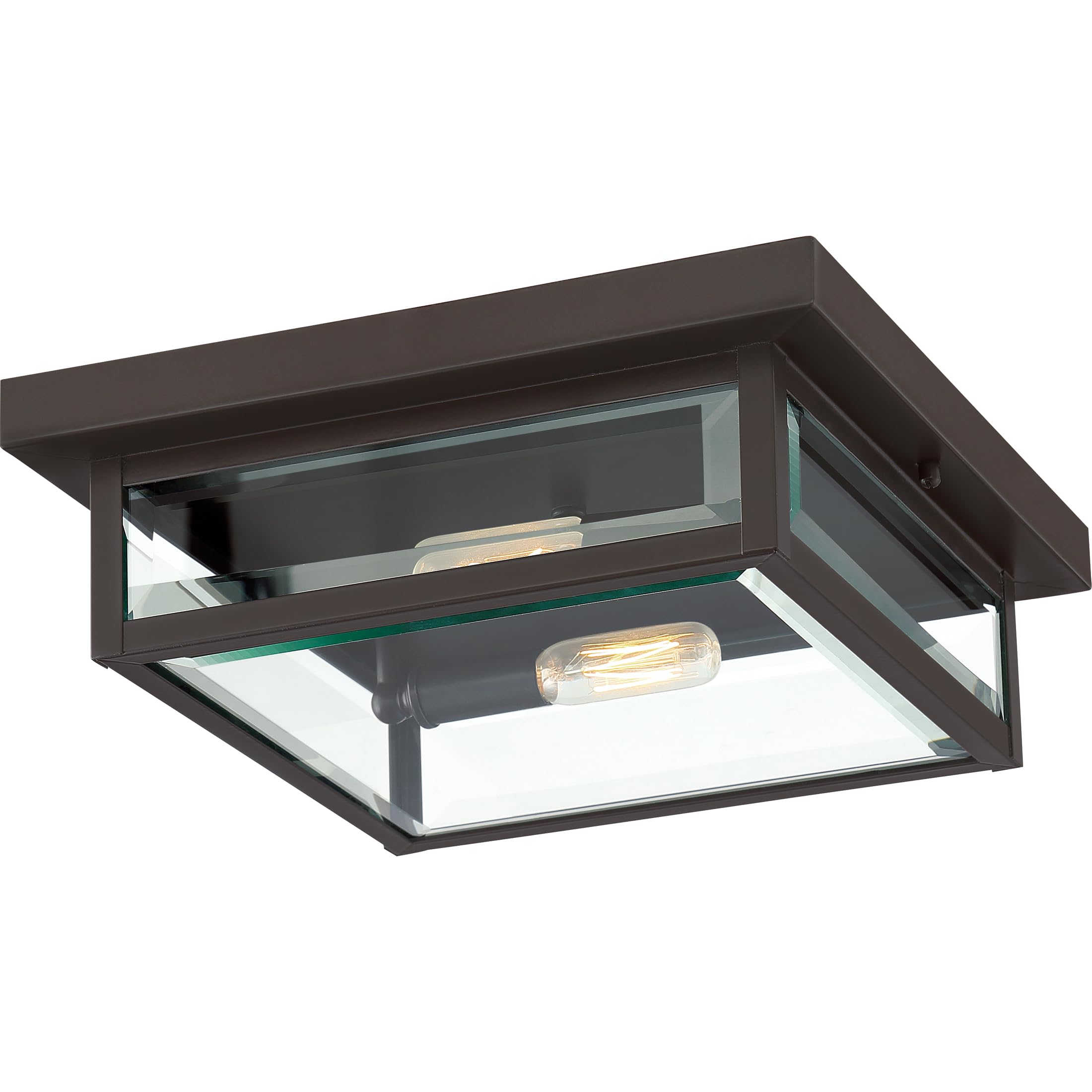 Quoizel Westover 12 Inch 2-Light Outdoor Flush Mount Ceiling Light - Western Bronze Industrial Lantern with Beveled Glass - Farmhouse, Porch, Patio, Hallway & Yard Lighting Fixture - Perfect for Outdoor Entertaining & Home Decor