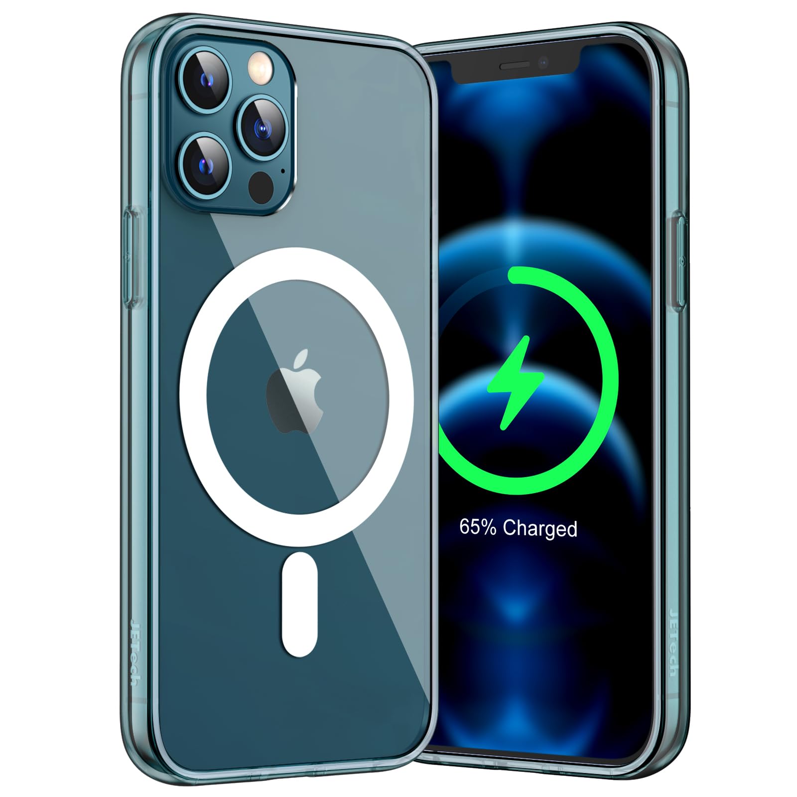 JETech Magnetic Case for iPhone 12/12 Pro 6.1-Inch | MagSafe Compatible | Shockproof & Anti-Scratch Clear Back Bumper Cover | Pacific Blue | Perfect for Wireless Charging & Everyday Protection