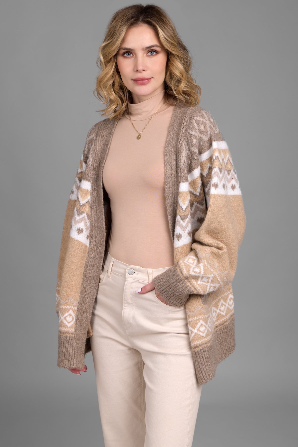 Fair Isle Cardigan Sweater for Women - Cozy Knit Pullover with Nordic Patterns - Perfect for Winter, Christmas & Casual Outfits