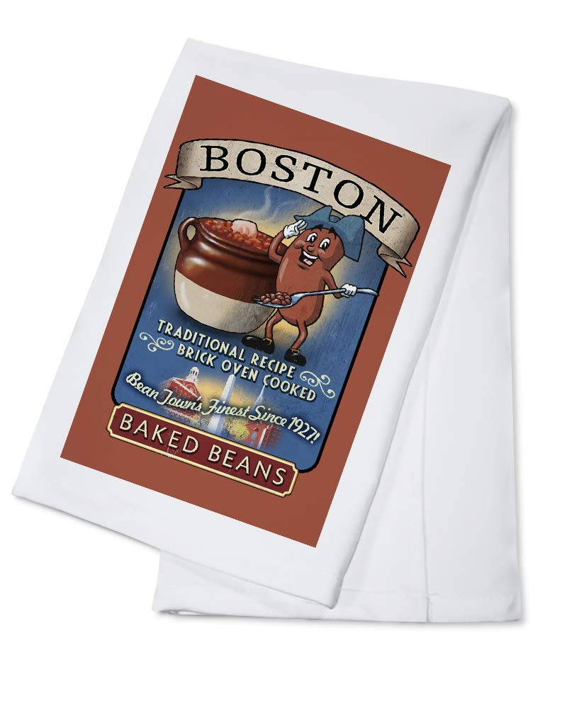 Vintage Boston Massachusetts Baked Beans Sign Cotton Tea Towel - 100% Cotton Decorative Hand Towel for Kitchen & Home Decor - Perfect for Farmhouse, Retro Kitchen & Gift Giving