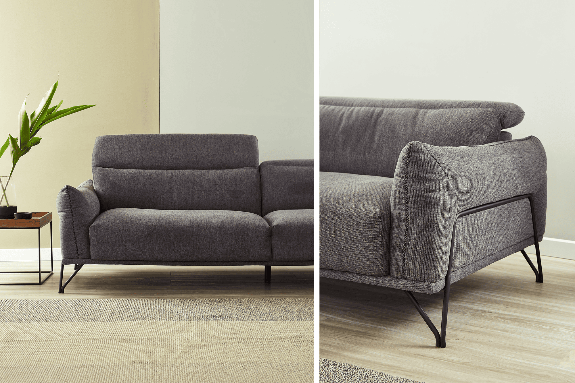 Jeff Sofa 94.5 Inches - Modern 3-Seater Couch for Living Room, Lounge & Home Theater - Soft Fabric Upholstery with Sturdy Wooden Frame