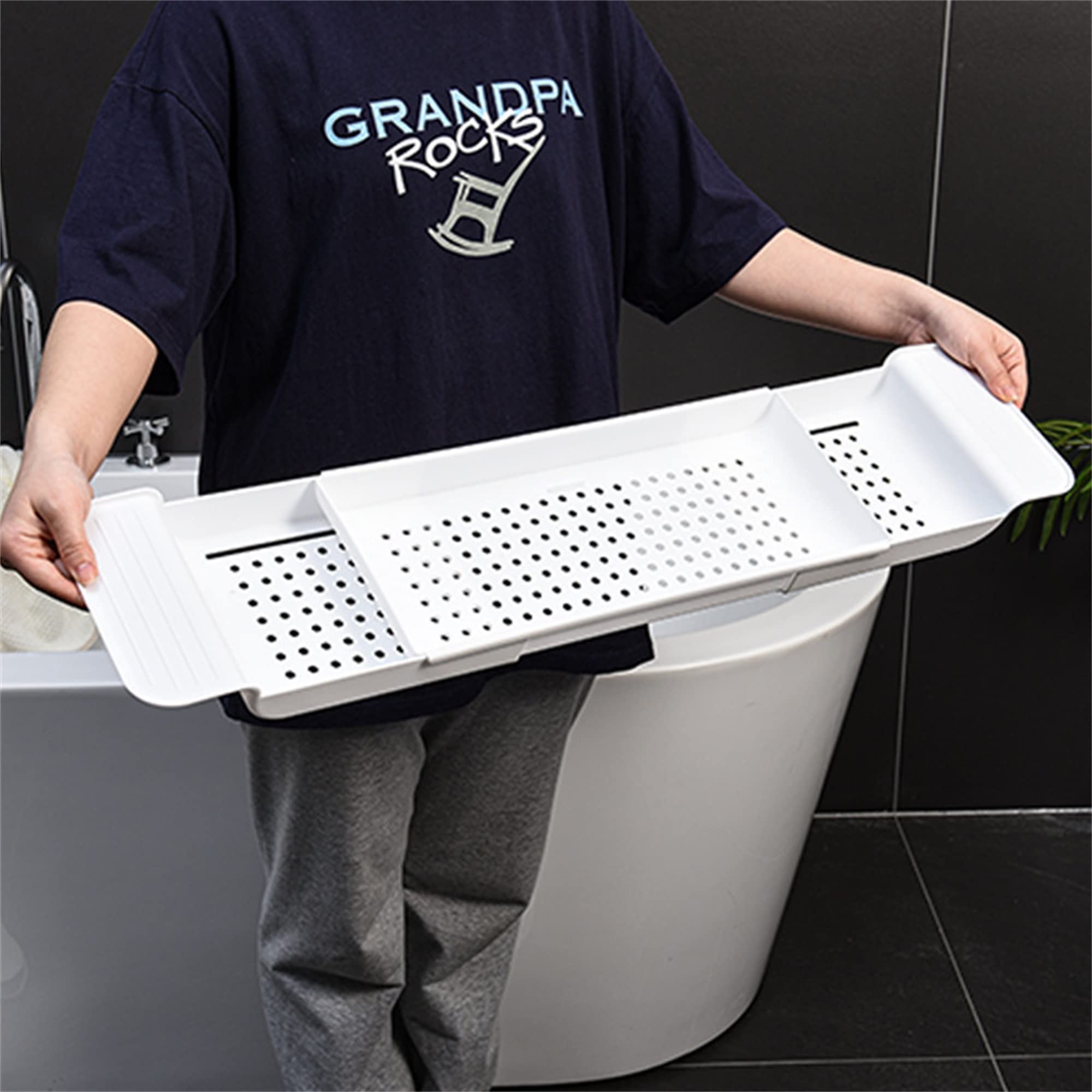 Expandable Bathtub Tray - Adjustable Bath Shelf for Shower & Spa, Multifunctional Bathtub Caddy Organizer for Bath Toys, Books & Accessories (White, One Size) - Perfect for Relaxing Baths, Spa Days & Kids Bath Time