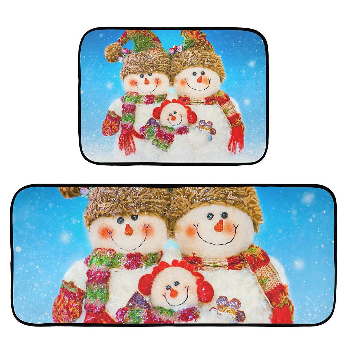 Non-Slip Christmas Snowmen Kitchen Rugs Set of 2 - Anti-Fatigue Farmhouse Floor Mats for Winter Decor, Standing Comfort & Cozy Home - Perfect for Kitchen, Entryway, and Holiday Decorations