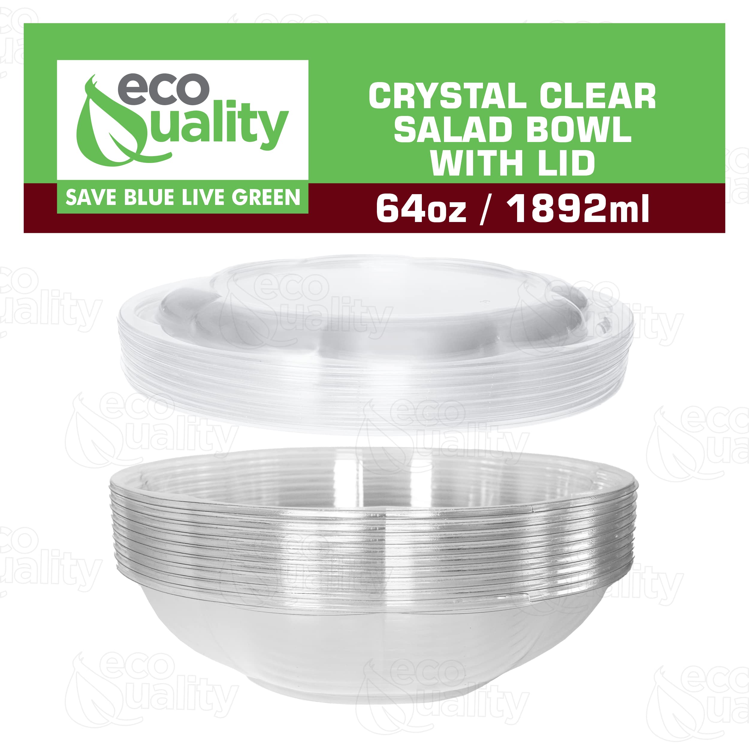 64oz Clear Disposable Salad Bowls with Lids (150 Pack) - Airtight Leak-Proof Plastic Food Containers for Meal Prep, Lunch To-Go, Salads, Fruits, Picnics, Parties & Catering | BPA-Free Rose Bowl Containers (64oz)