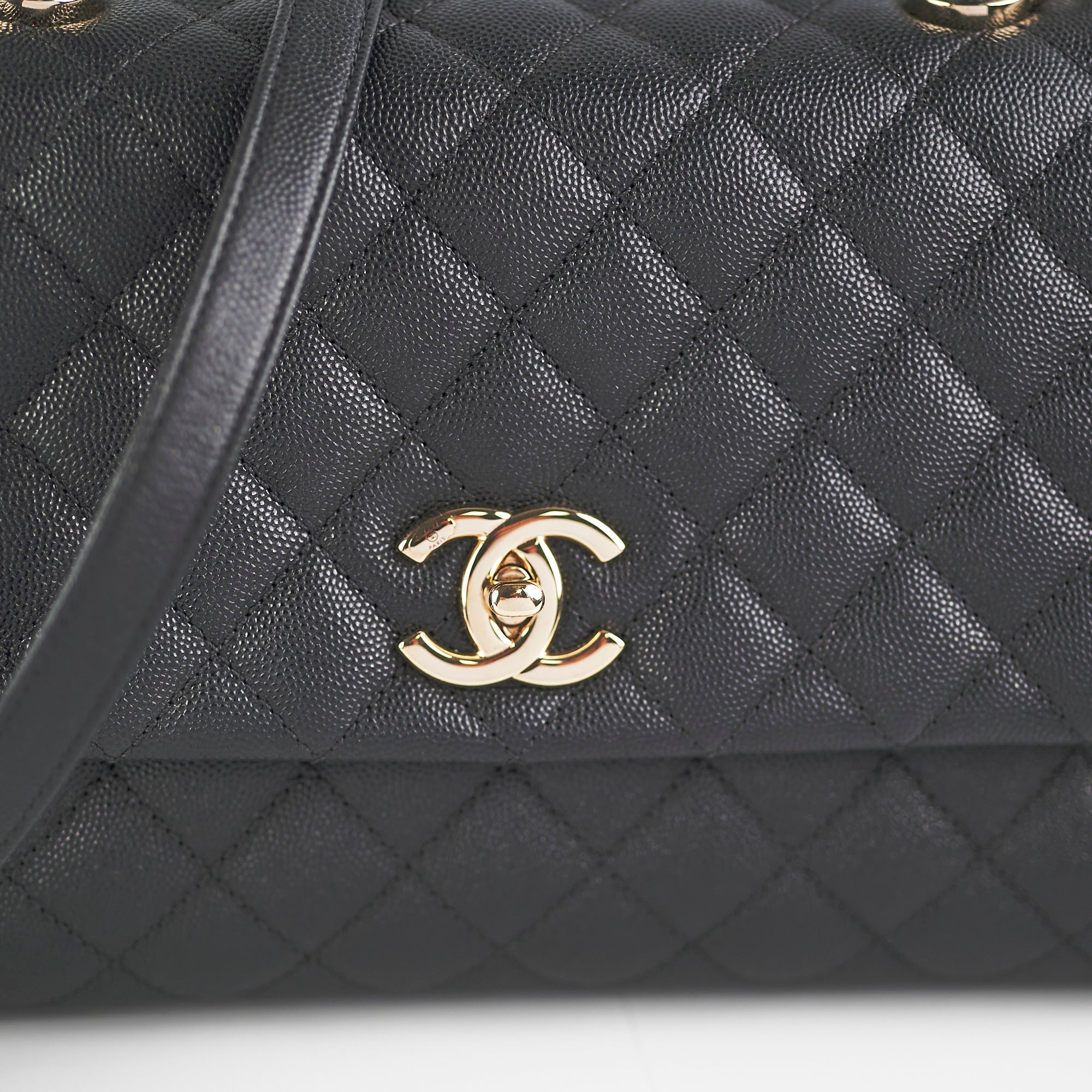 Chanel Medium Caviar Coco Handle Black Leather Handbag - Luxury Designer Shoulder Bag for Women | Perfect for Work, Evening Events & Special Occasions