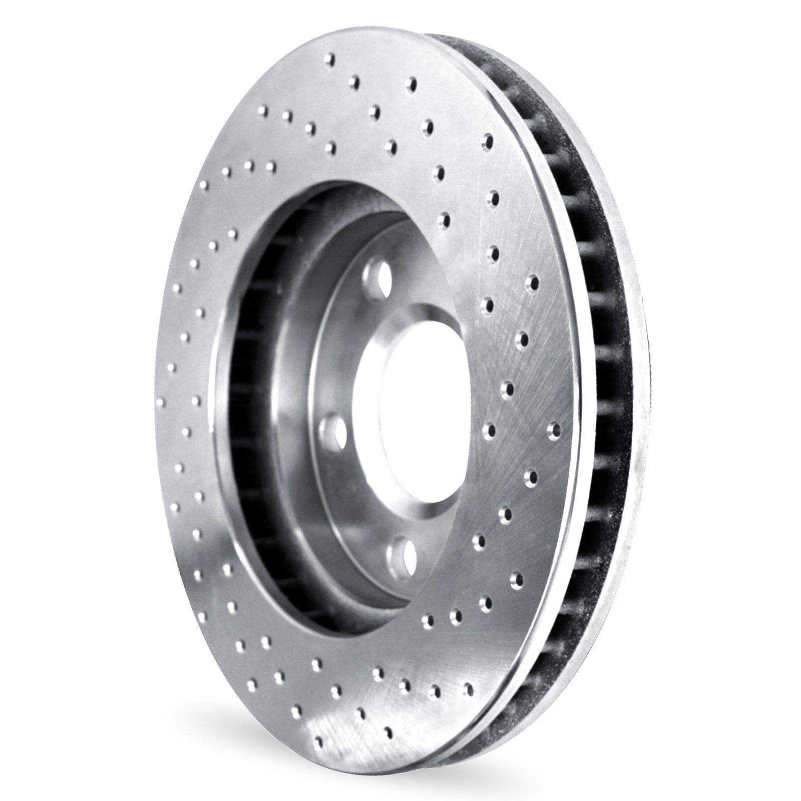 R1 Concepts Premium Front Brake Pads and Rotors Kit - Ceramic Brake Pads with Drilled & Slotted Rotors - Complete Hardware Included - Compatible with 1998 Volkswagen Passat - Perfect for Daily Commuting & Performance Driving