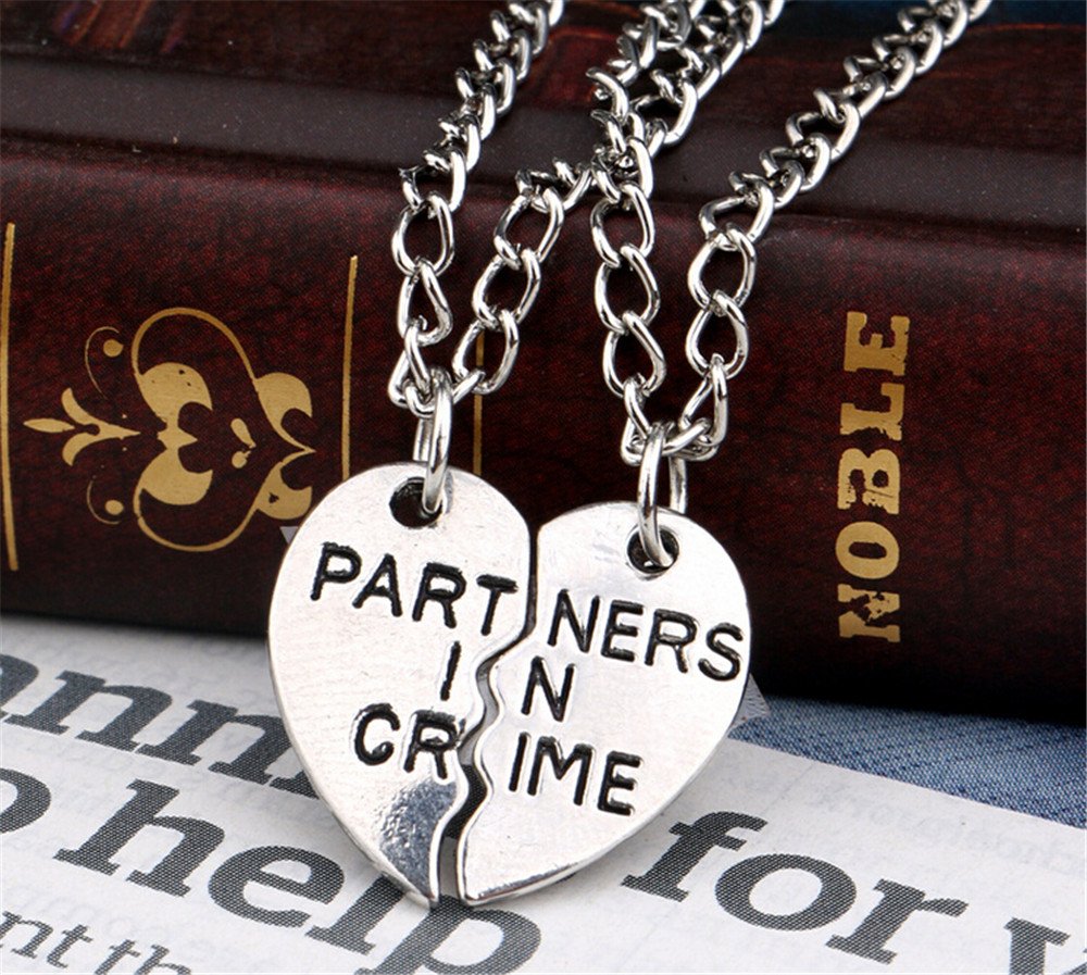Fusicase Stainless Steel Silver 'Partner in Crime' Love Heart Pendant Necklace - Best Friendship Jewelry Gift for Best Friend, Sister, Couple (Perfect for Anniversaries, Birthdays & Valentine's Day)