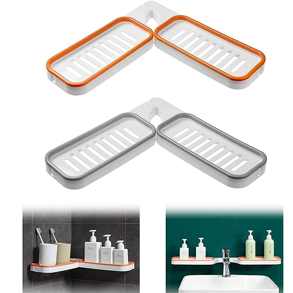 Bathroom Corner Punch-Free Rack - Wall-Mounted 180° Rotating Shower Shelf with Suction Cups (Orange) | Space-Saving Storage for Shampoo, Soap & Bath Essentials