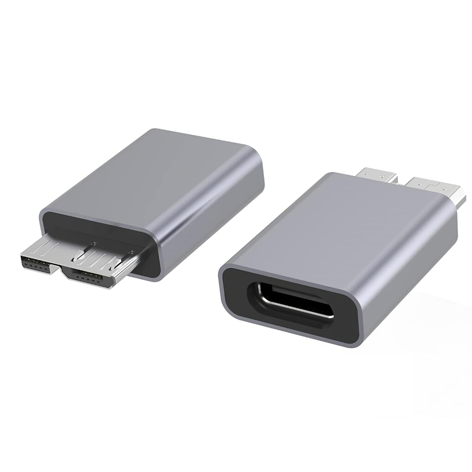 USB C to Micro B Adapter 2-Pack, USB 3.1 Type C to Micro B Converter for External Hard Drives, Portable SSD HDD - Grey | Fast Data Transfer for MacBook, Samsung T5, WD My Passport & More