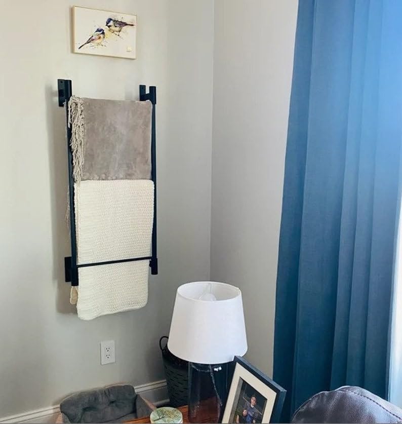 6FT Black Metal Blanket Ladder - Wall Mounted Blanket Holder for Living Room, Bedroom & Farmhouse Decor - 18 Inches Wide Rustic Blanket Display Rack