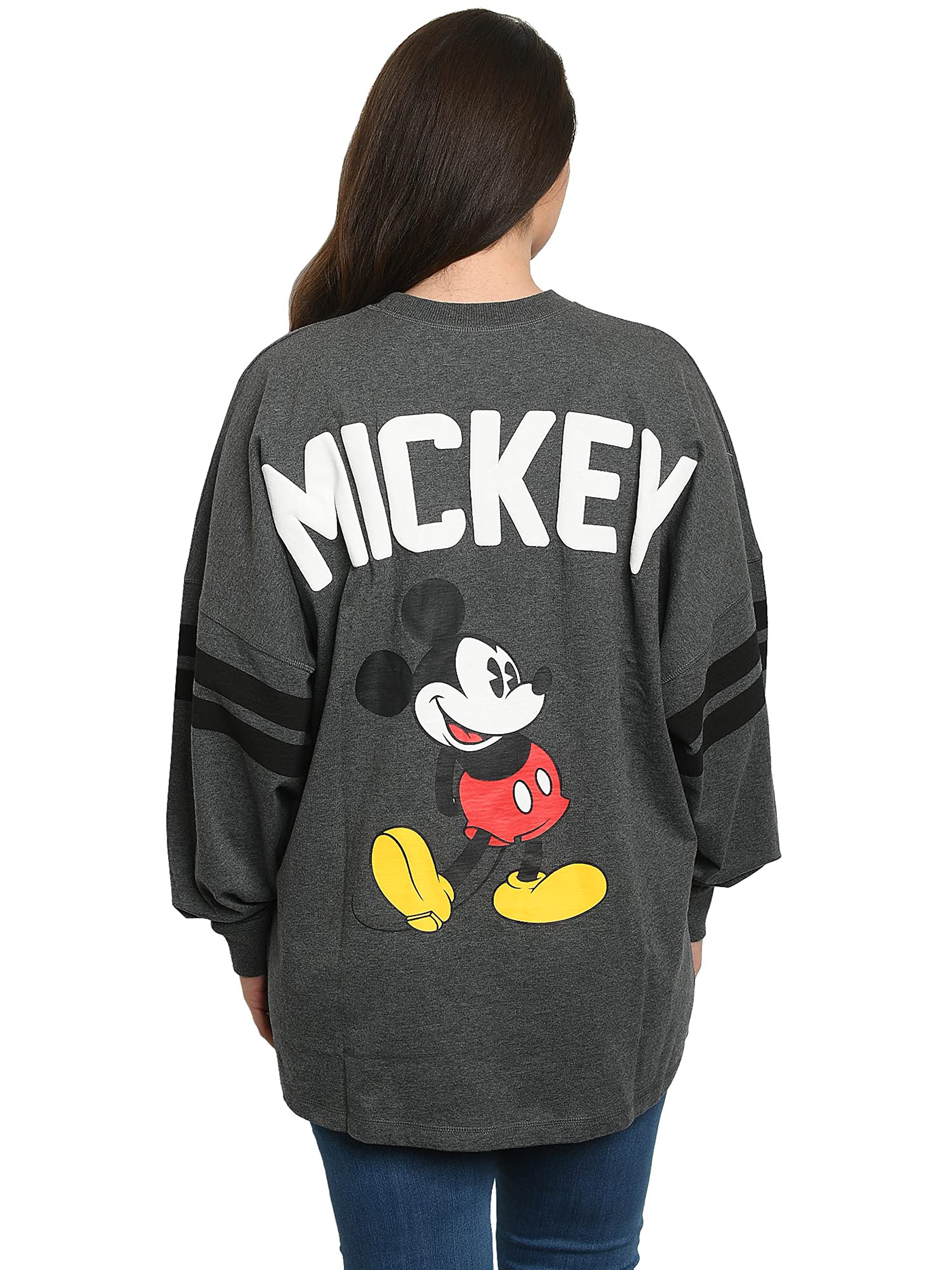 Disney Women's Oversized Mickey & Minnie Mouse Long Sleeve Jersey T-Shirt - Soft Cotton Casual Wear for Theme Parks, Movie Nights & Disney Vacations