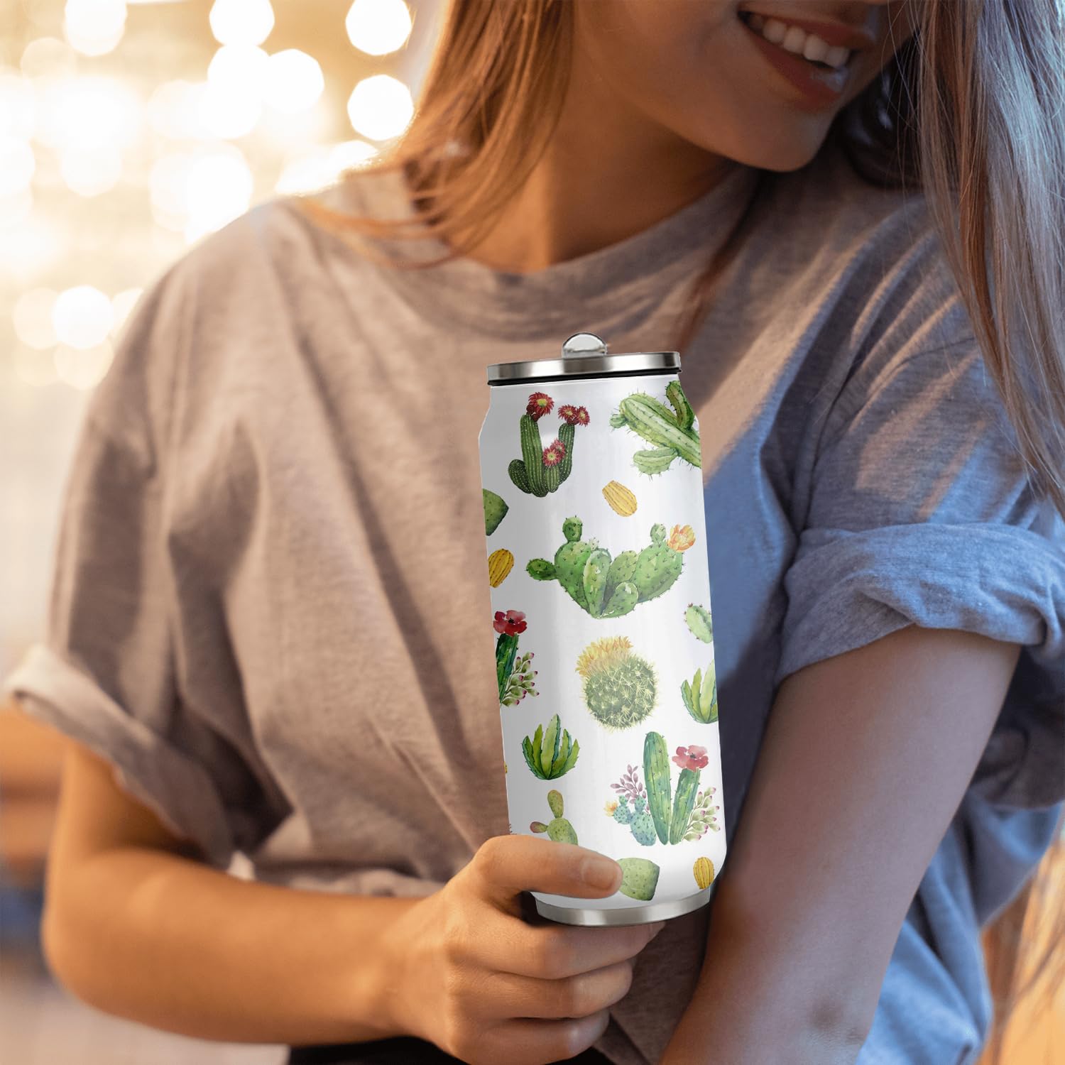 17oz Cactus Tumbler with Lid & Straw - Insulated Travel Coffee Mug for Plant Lovers | Perfect Gift for Cactus Enthusiasts, Office Use, Outdoor Adventures & Daily Commute