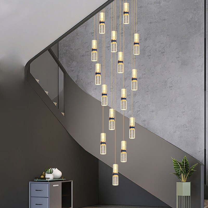 Crystal Tubes Staircase Chandelier - Elegant Modern Lighting Fixture for Stairwells & Entryways | Perfect for Home Decor, Luxury Interiors & Wedding Venues