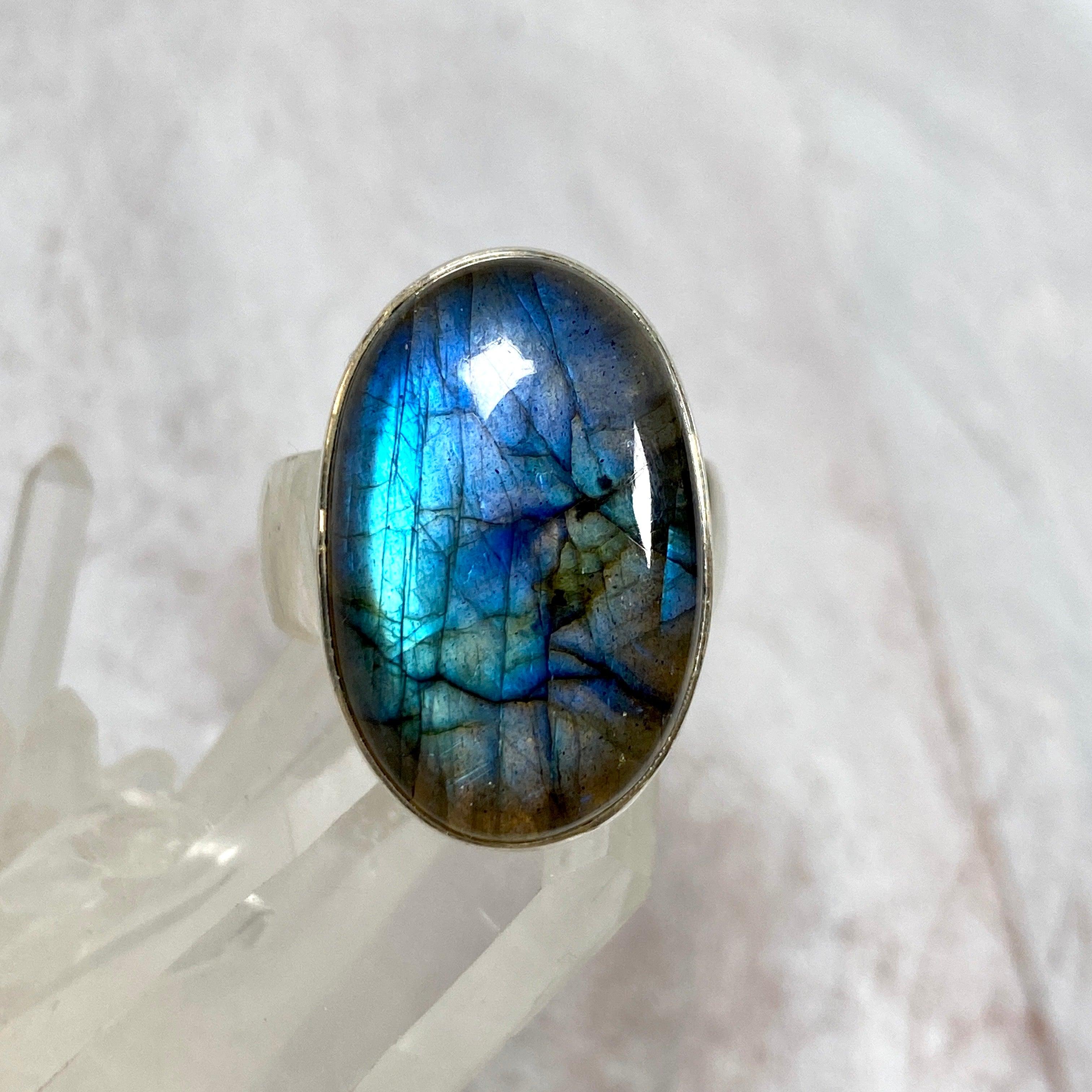 Labradorite Oval Cabochon Ring - Size 9 - KRGJ2751 - Elegant Handmade Jewelry for Women, Perfect for Everyday Wear & Special Occasions
