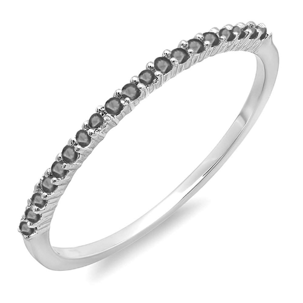 0.15 Carat 10K White Gold Round Black Diamond Women's Stackable Wedding Band Ring - Anniversary Gift for Her, Perfect for Bridal Sets & Everyday Elegance