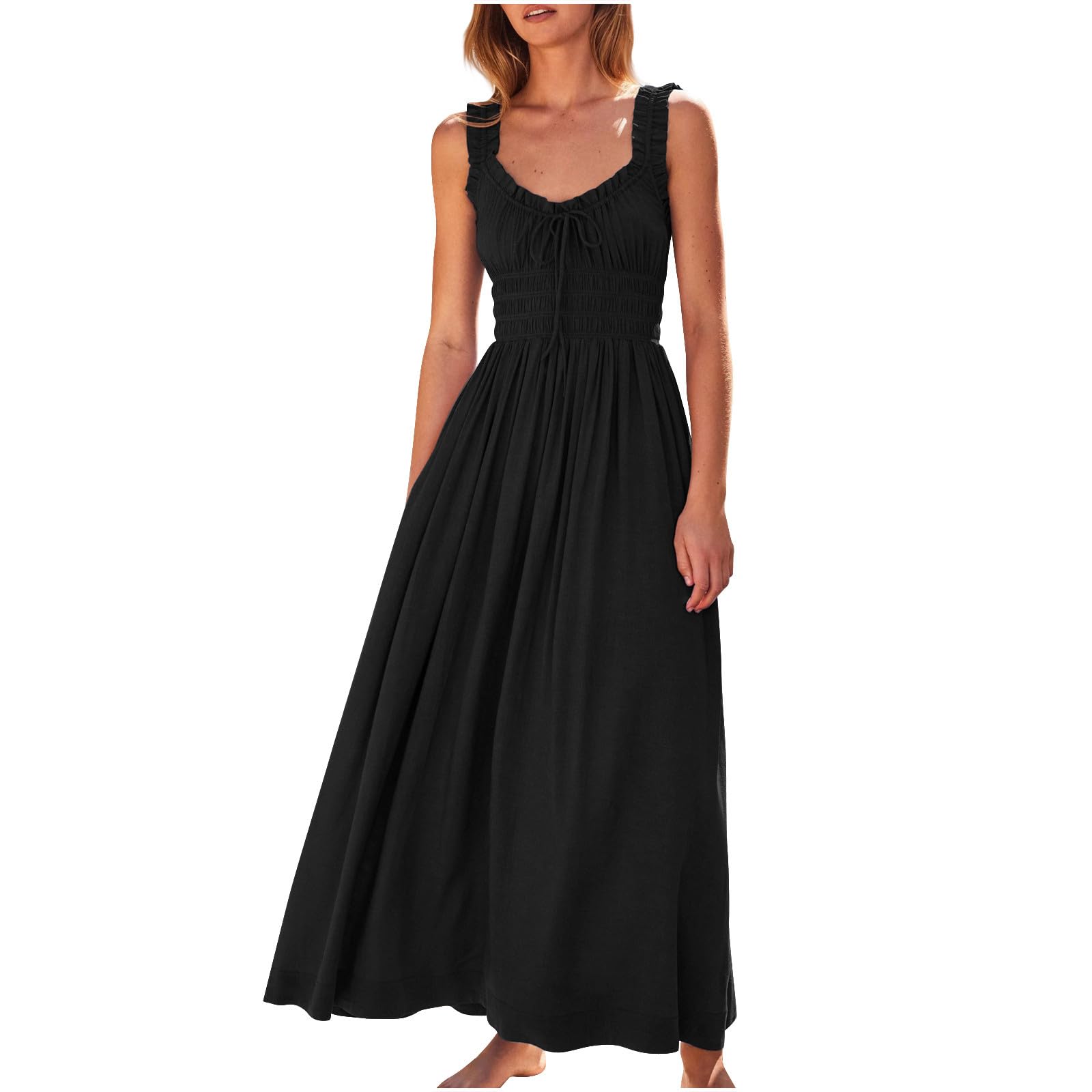2024 Women's Plus Size Summer Maxi Dress - Navy Blue Milkmaid Style with Pockets, Large | Beach Vacation, Wedding Guest & Casual Outfit