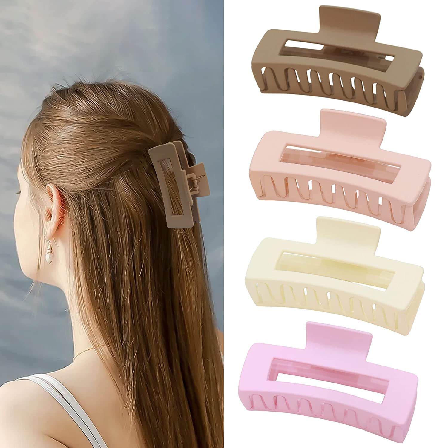 6 Pcs Non-Slip Matte Hair Jaw Clips for Women - Strong Hold Banana Clips for Thick/Thin Hair - Perfect for Work & Gym